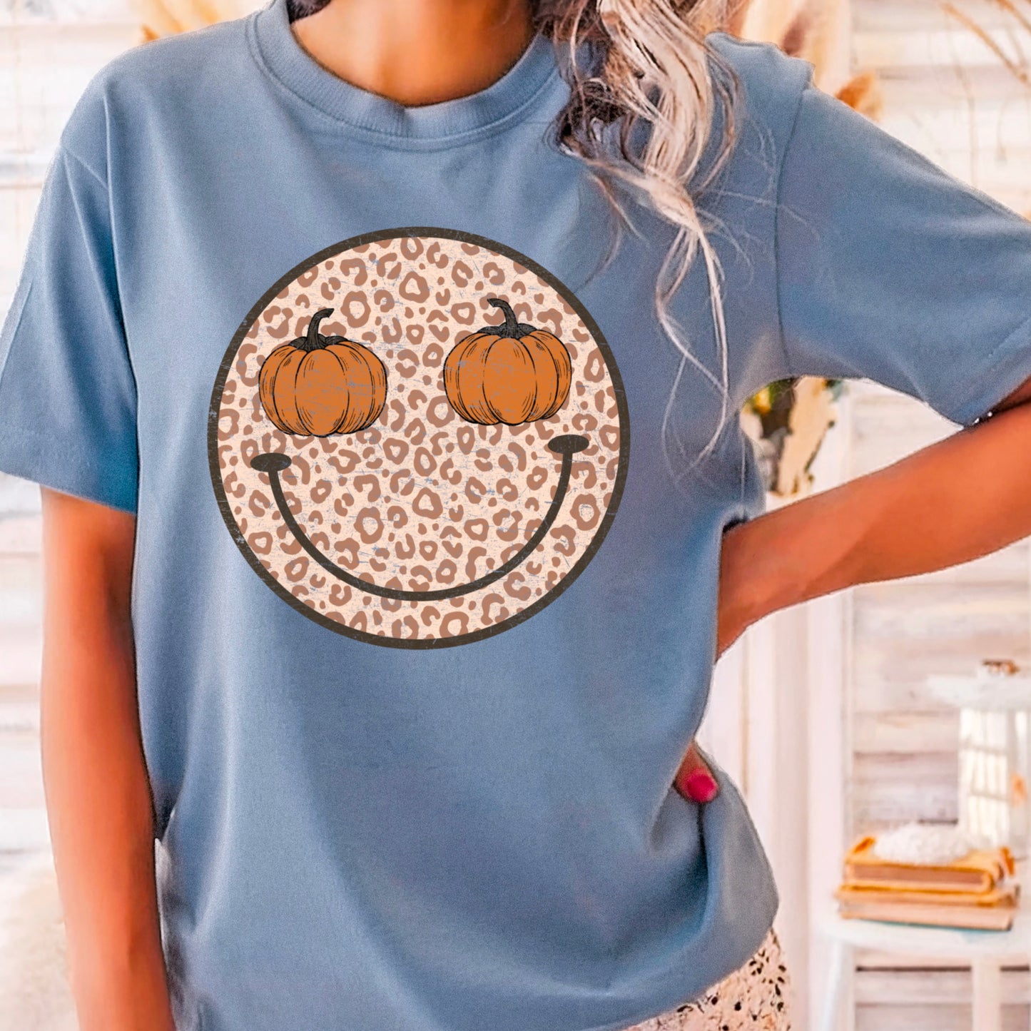 Leopard Pumpkin Face Comfort Color Graphic Tee