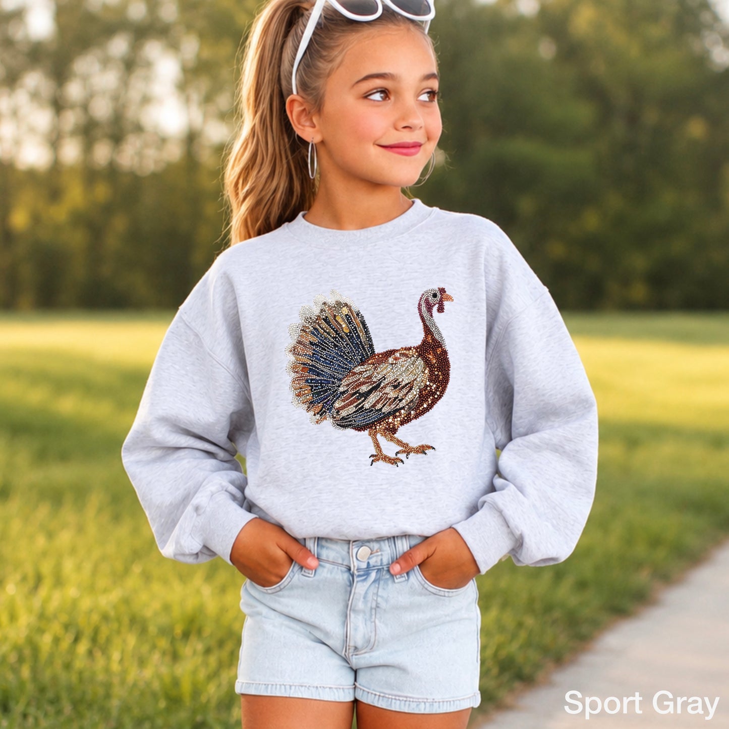 Faux Rhinestone Turkey Youth Crewneck Sweatshirt