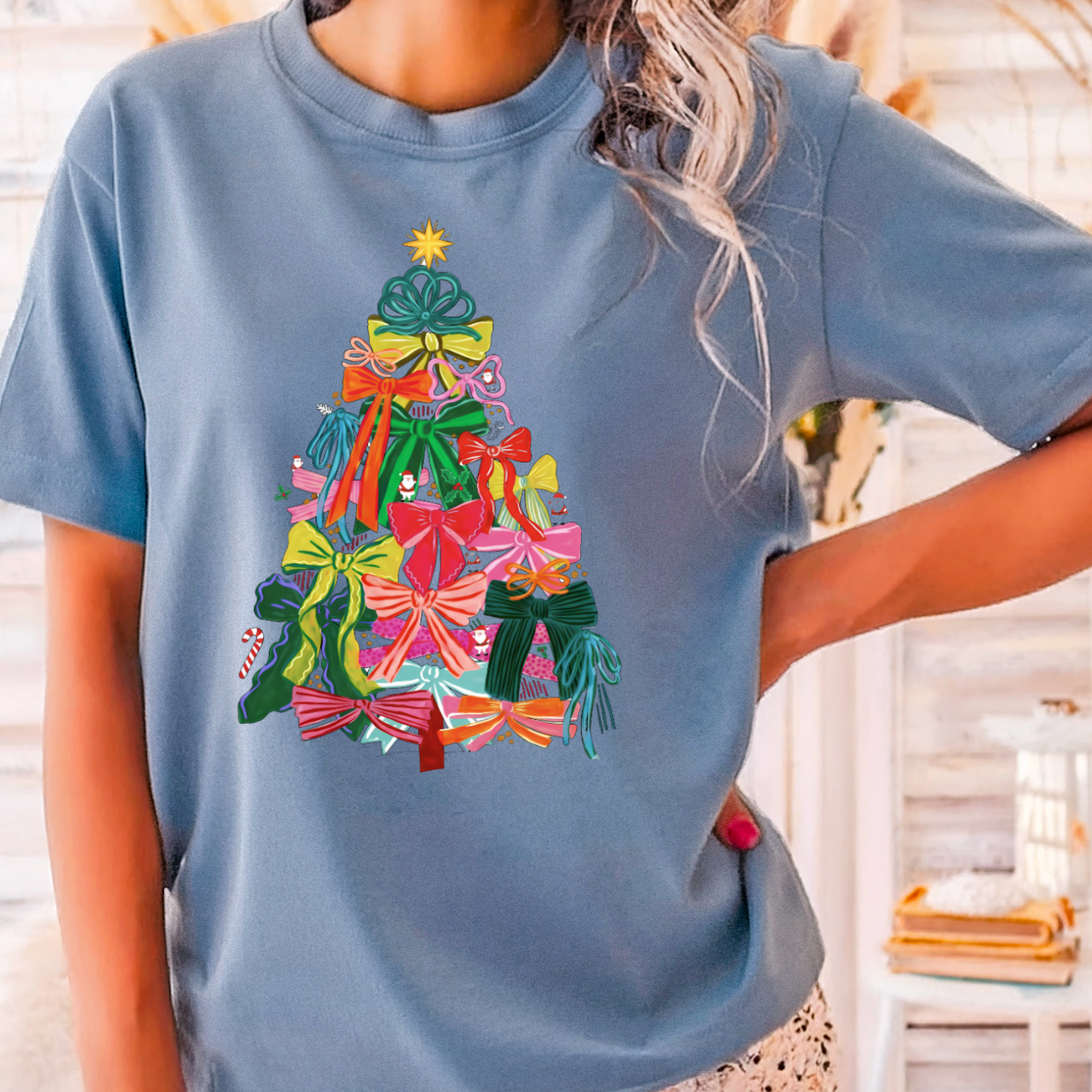 Bow Christmas Tree Comfort Color Graphic Tee