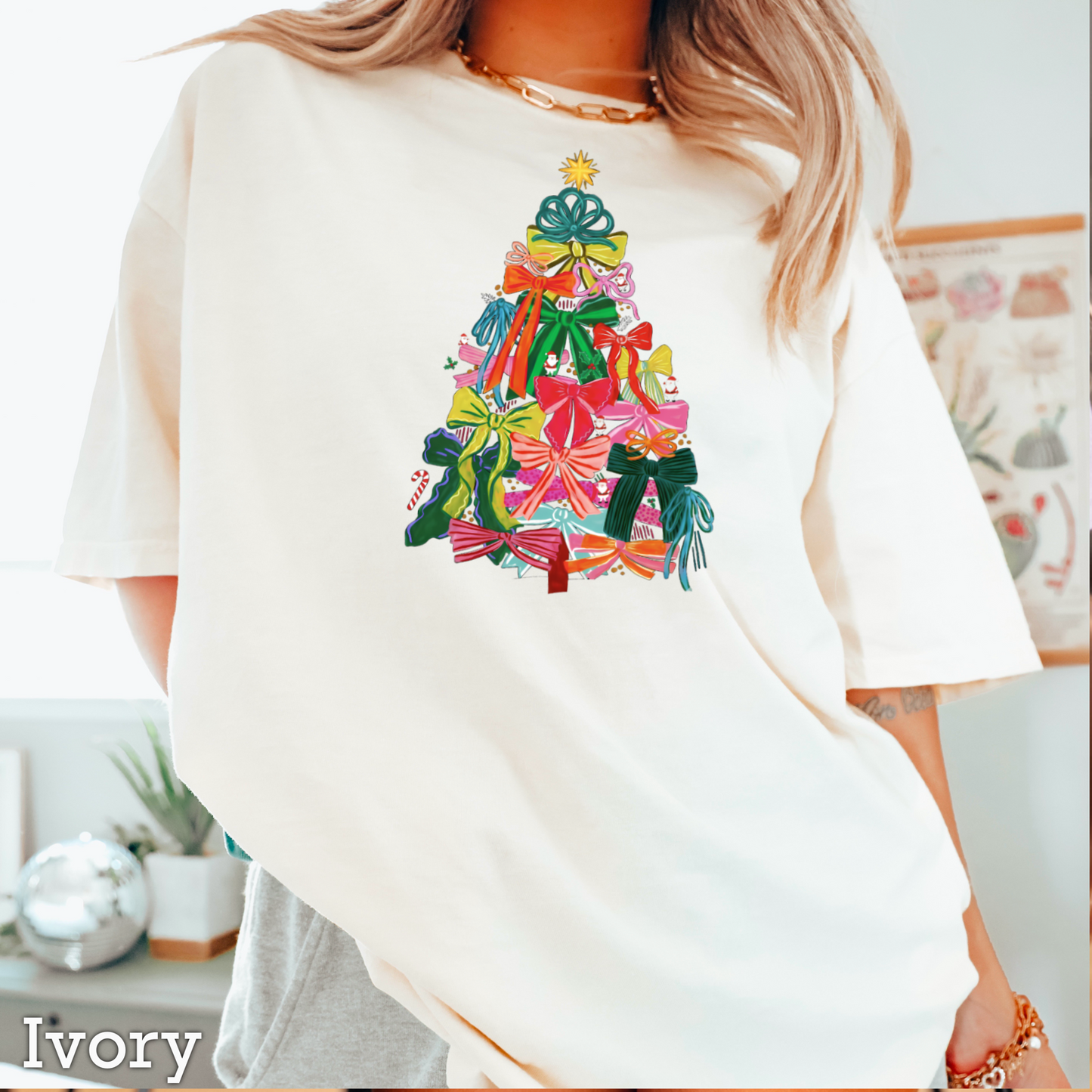 Bow Christmas Tree Comfort Color Graphic Tee