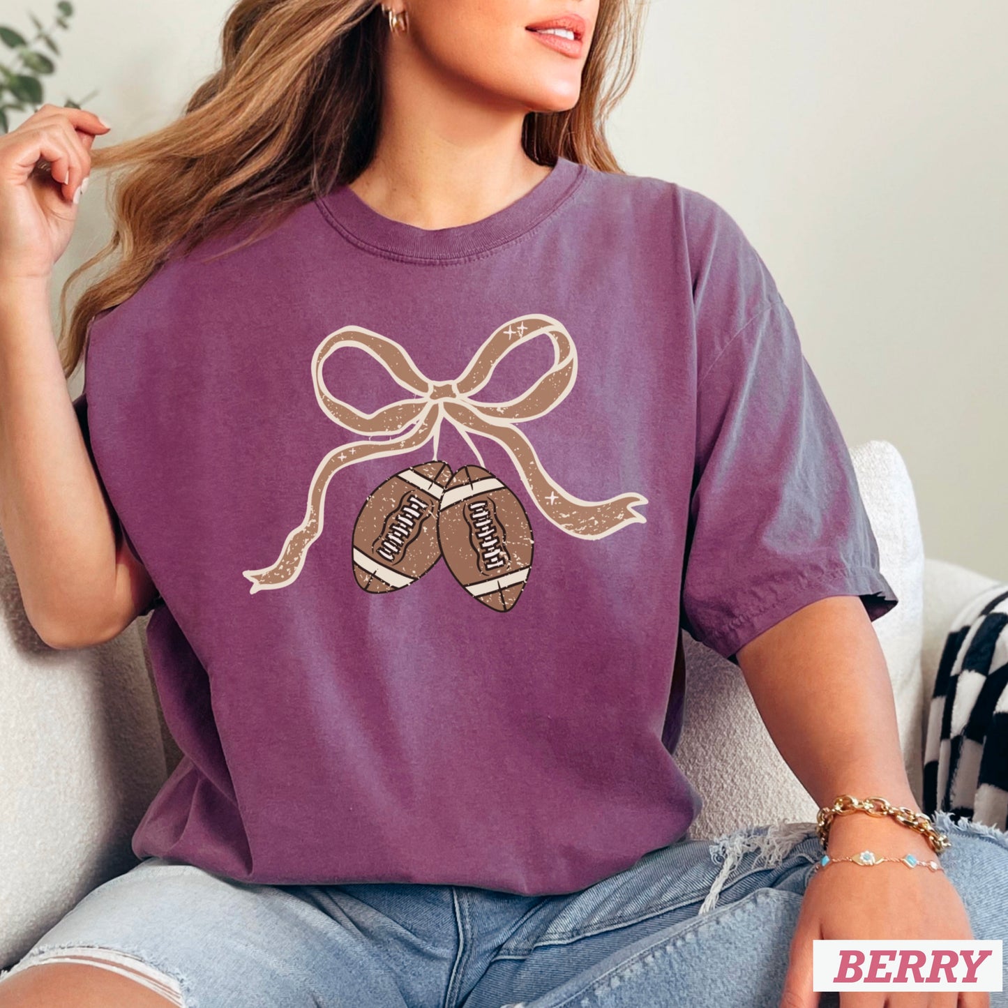 Coquette Football Game Day Bow Comfort Color Graphic Tee