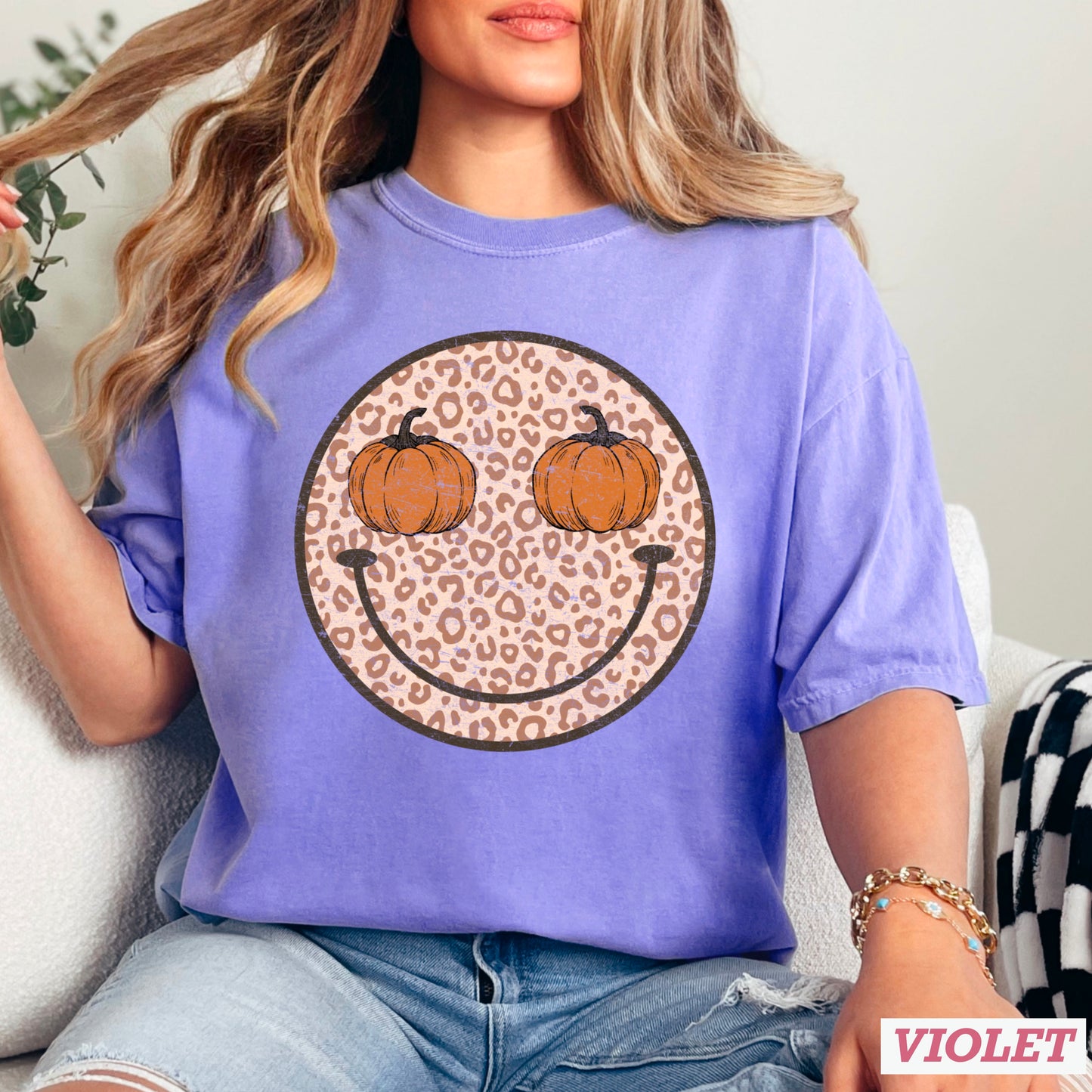Leopard Pumpkin Face Comfort Color Graphic Tee