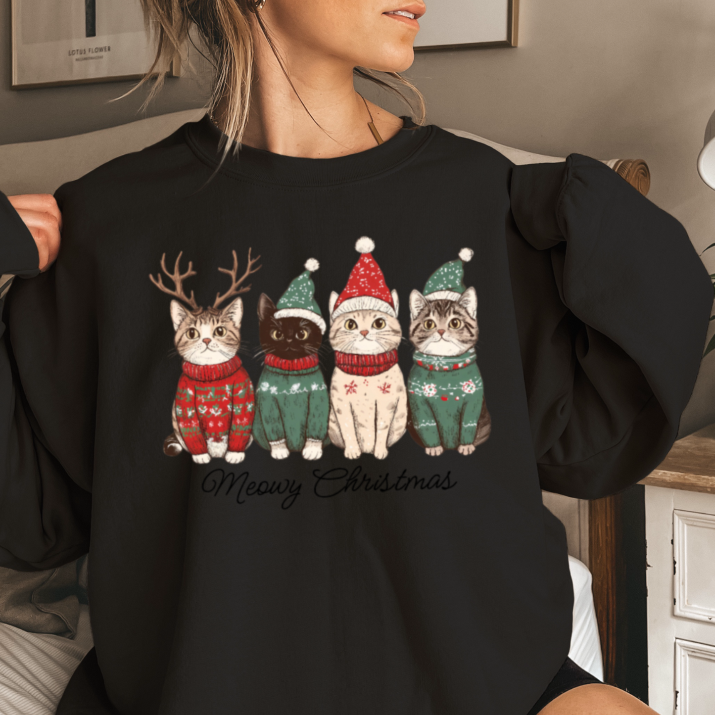 Meowy Christmas Graphic Crewneck Sweatshirt