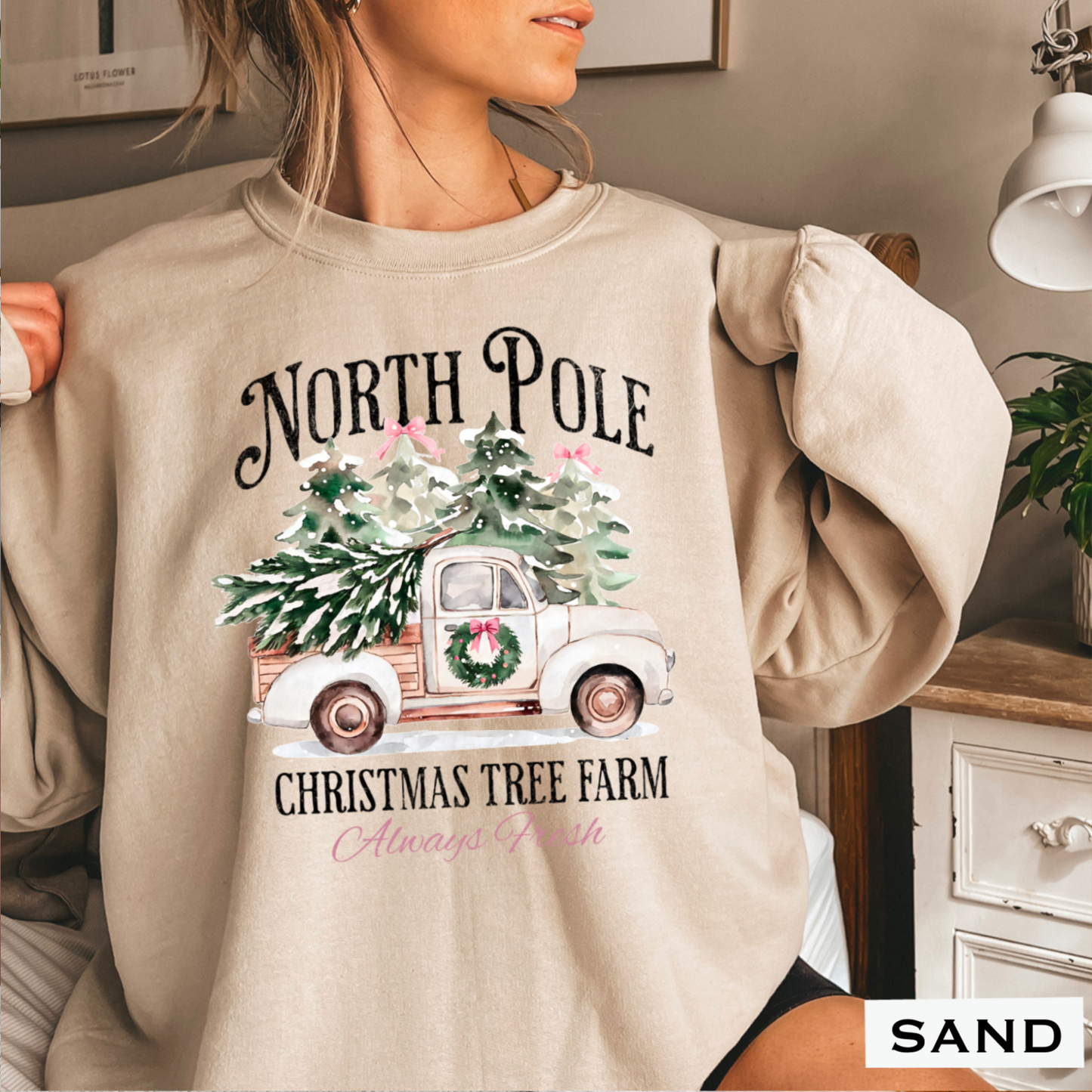 North Pole Christmas Tree Farm Graphic Crewneck Sweatshirt