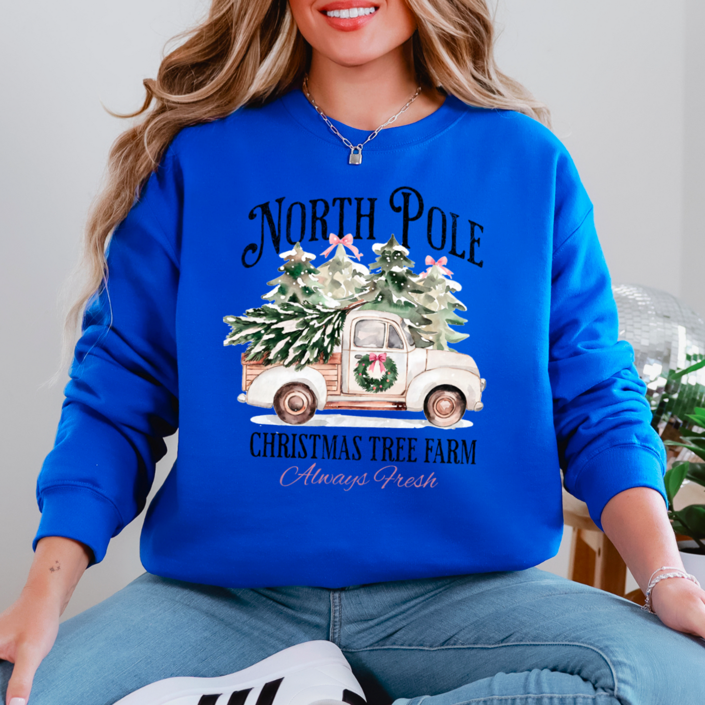 North Pole Christmas Tree Farm Graphic Crewneck Sweatshirt