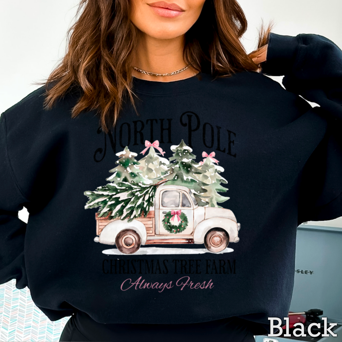 North Pole Christmas Tree Farm Graphic Crewneck Sweatshirt
