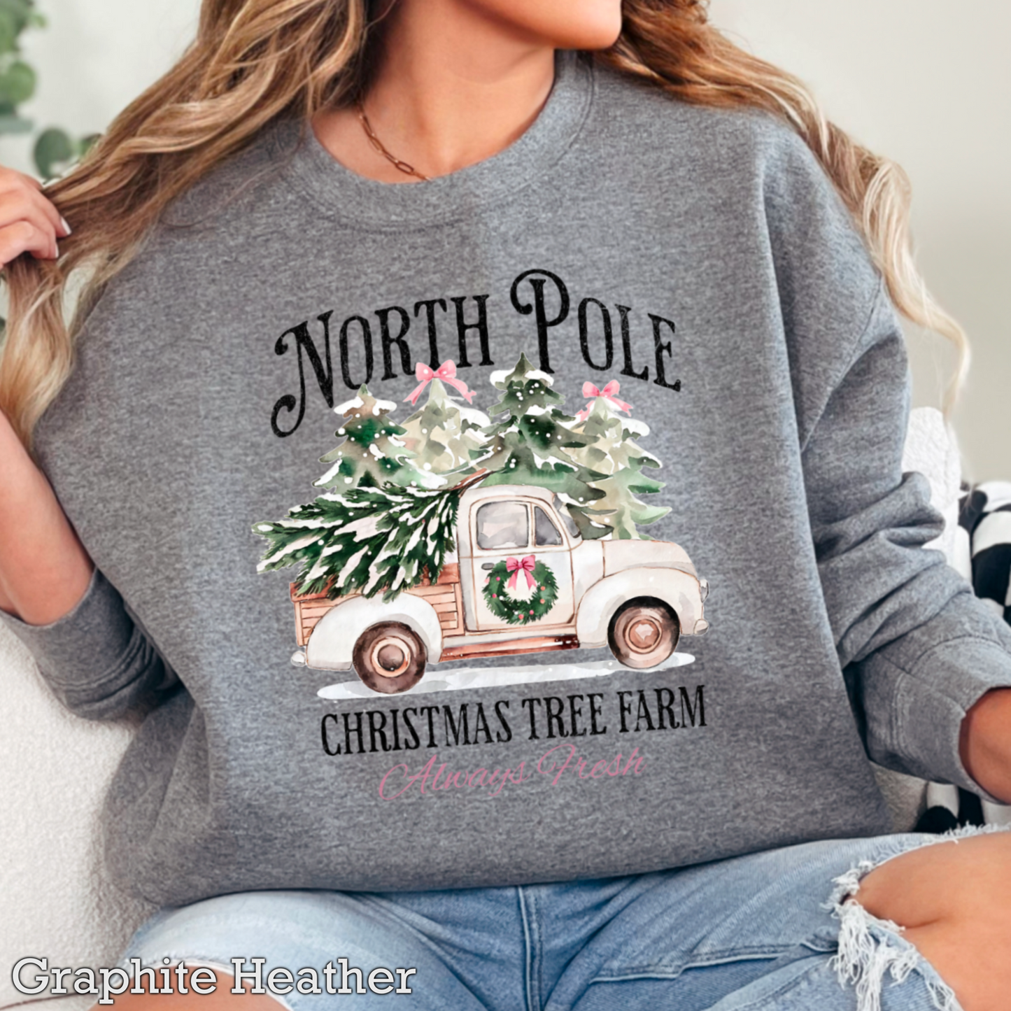 North Pole Christmas Tree Farm Graphic Crewneck Sweatshirt