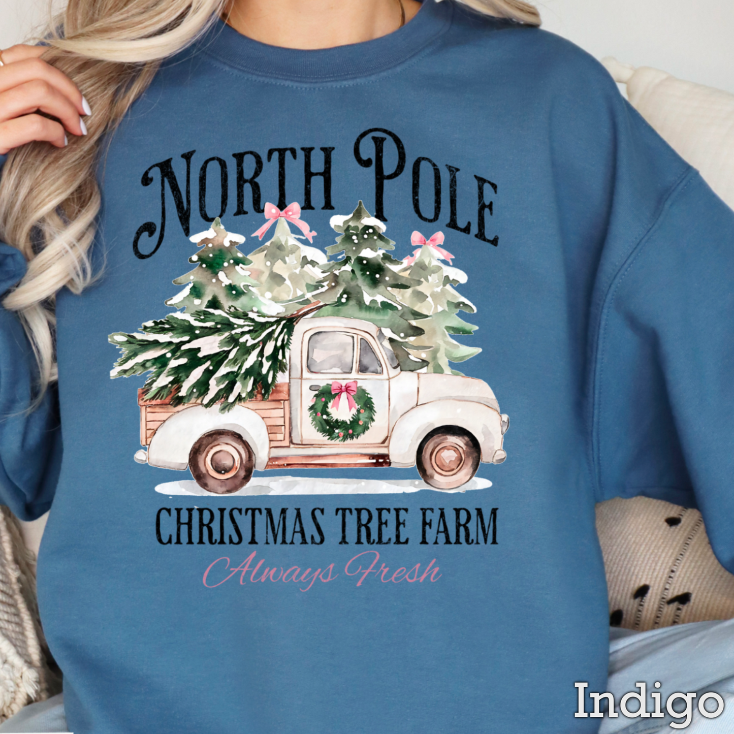 North Pole Christmas Tree Farm Graphic Crewneck Sweatshirt