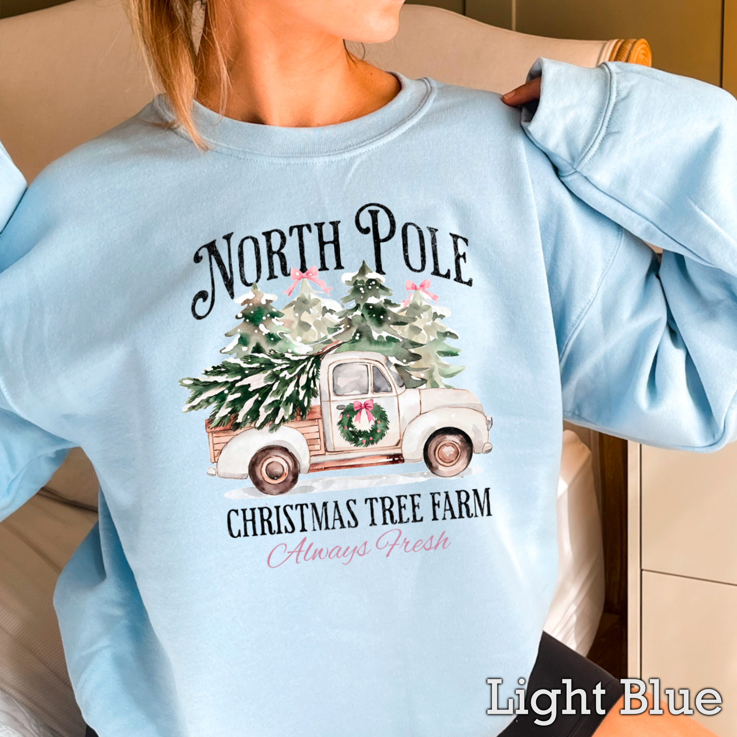 North Pole Christmas Tree Farm Graphic Crewneck Sweatshirt