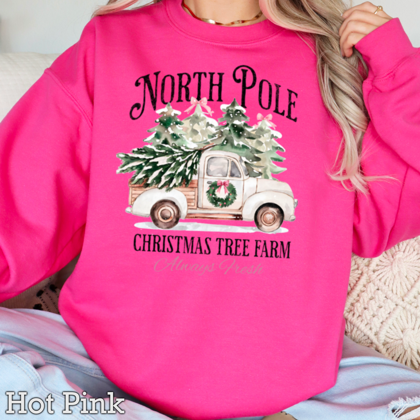 North Pole Christmas Tree Farm Graphic Crewneck Sweatshirt