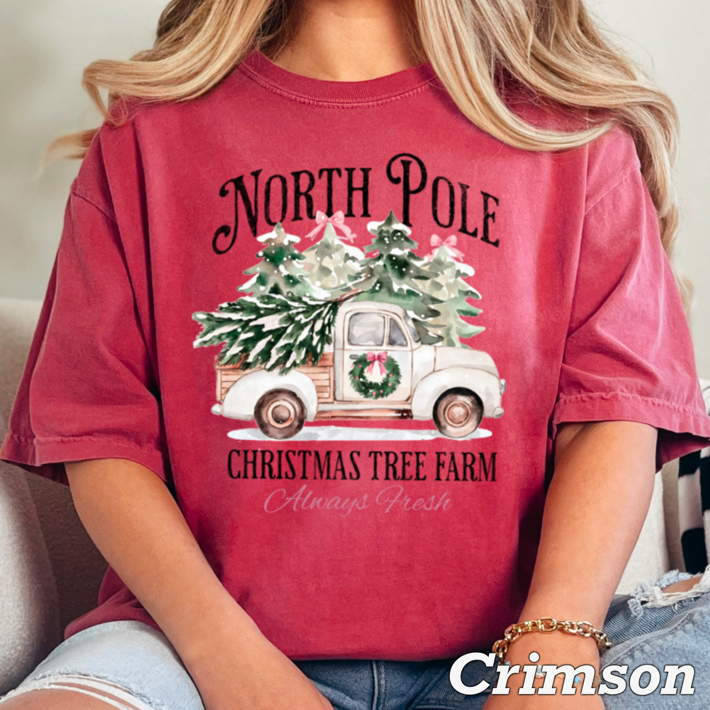 North Pole Christmas Tree Farm Comfort Color Graphic Tee