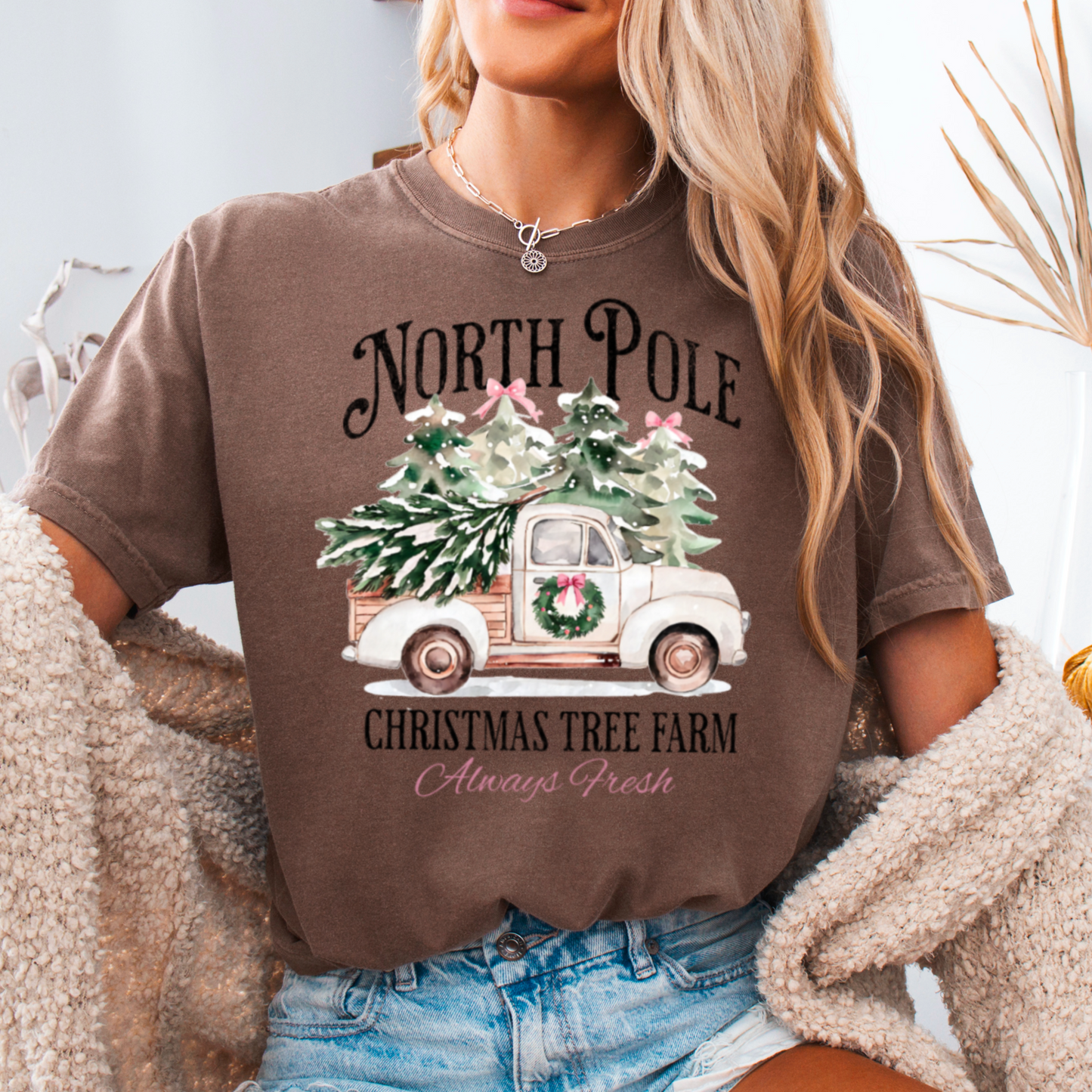 North Pole Christmas Tree Farm Comfort Color Graphic Tee