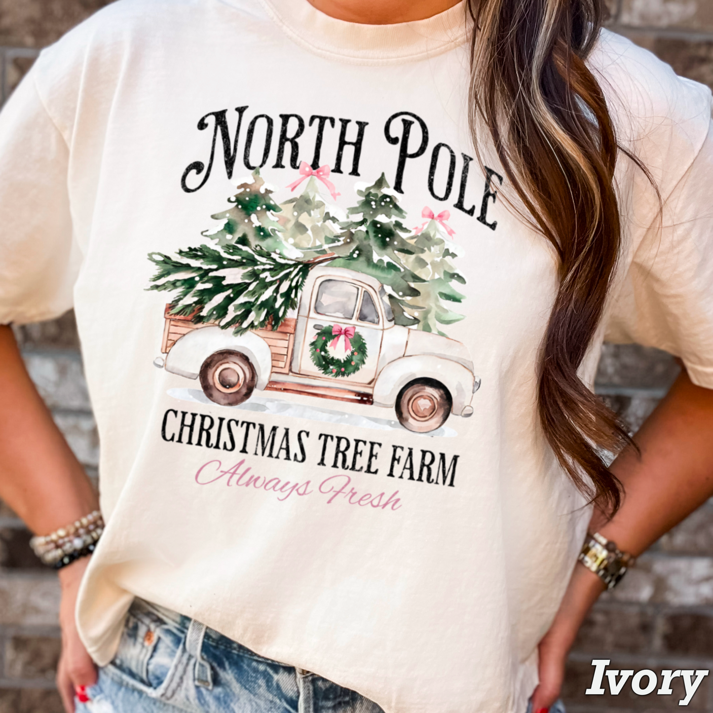 North Pole Christmas Tree Farm Comfort Color Graphic Tee