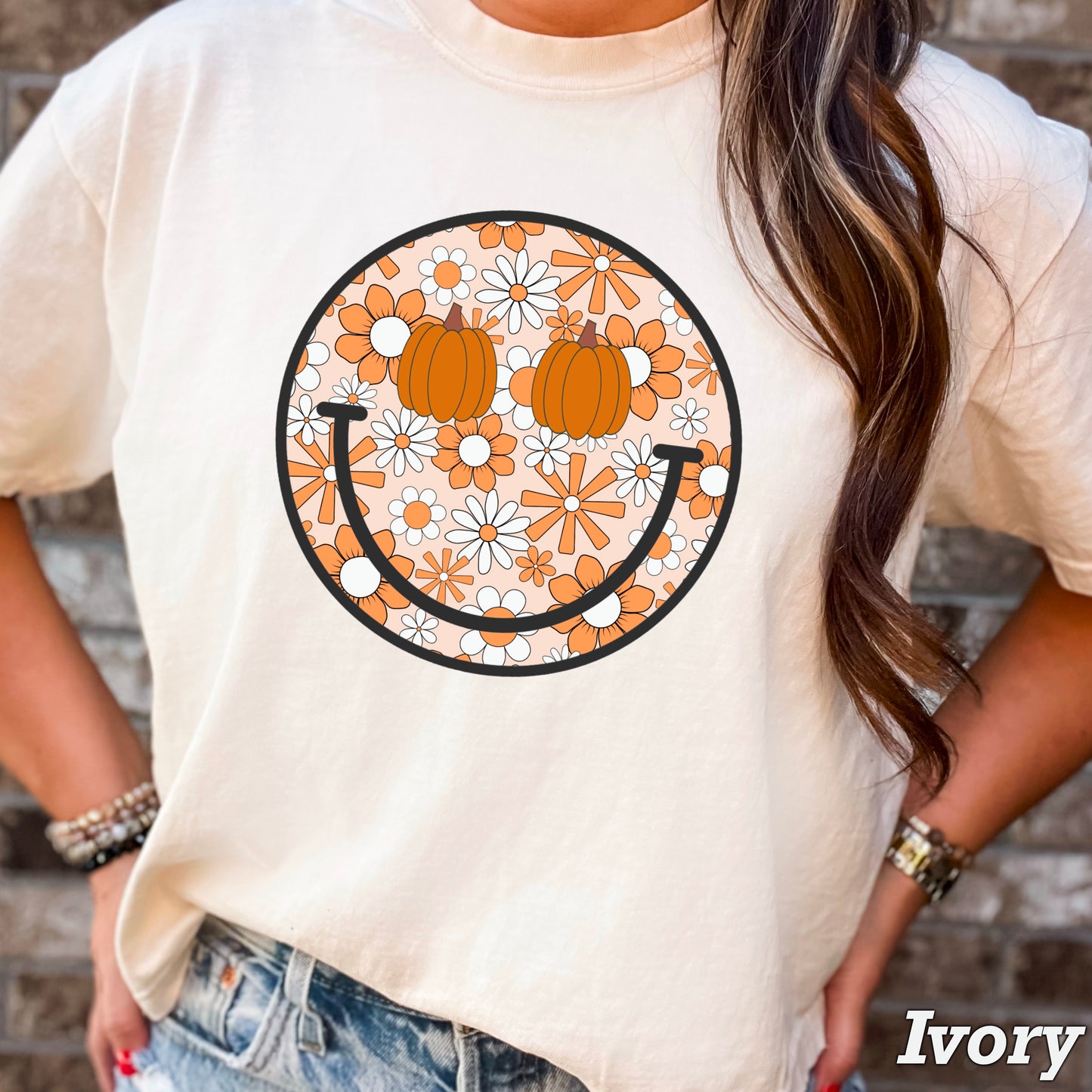 Floral Pumpkin Face Comfort Color Graphic Tee