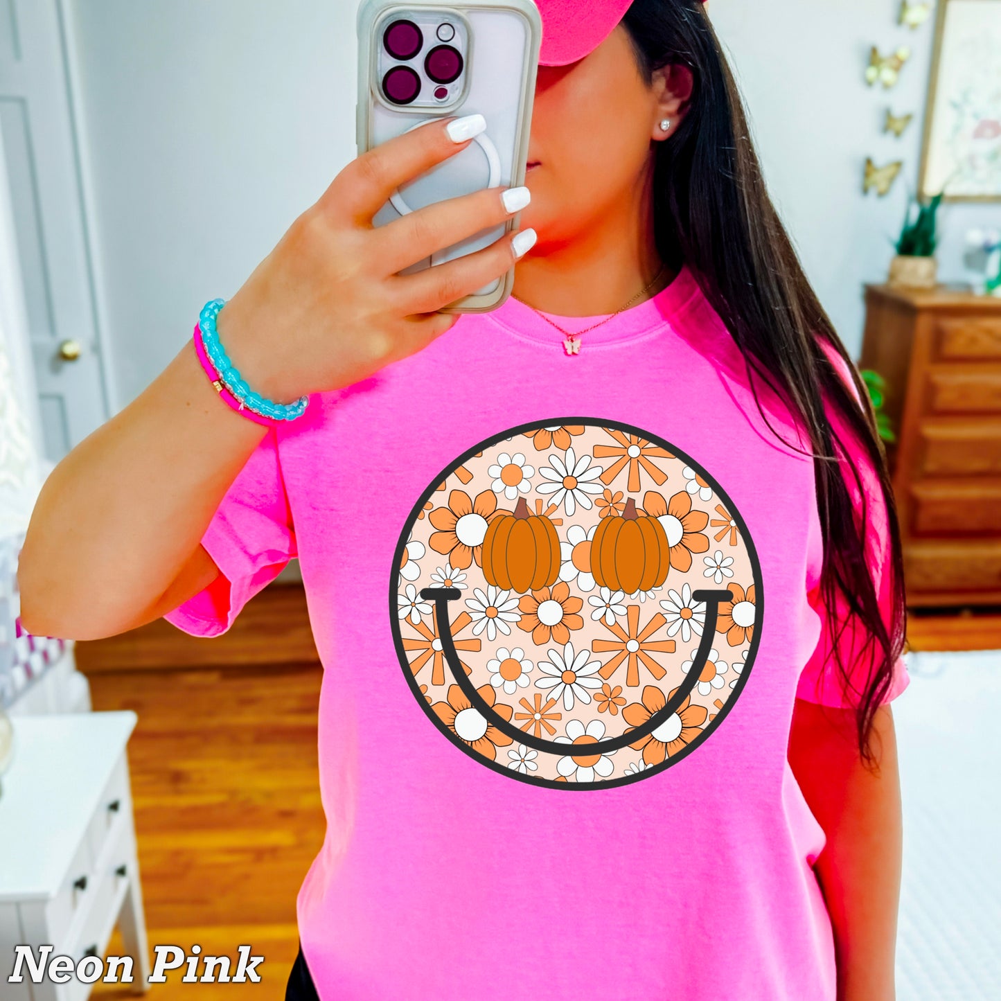 Floral Pumpkin Face Comfort Color Graphic Tee
