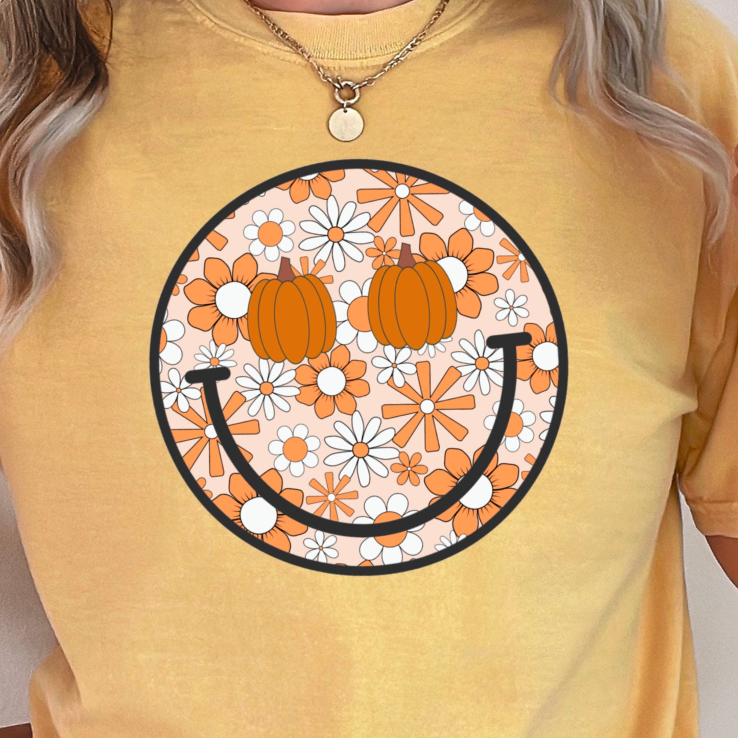 Floral Pumpkin Face Comfort Color Graphic Tee
