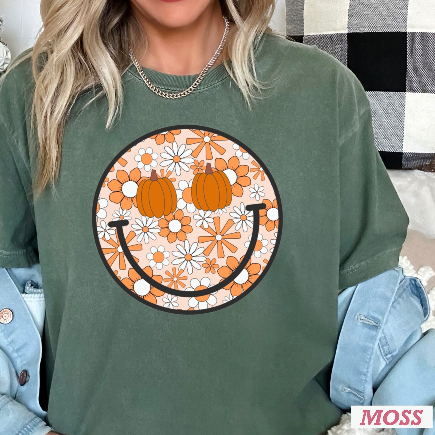 Floral Pumpkin Face Comfort Color Graphic Tee