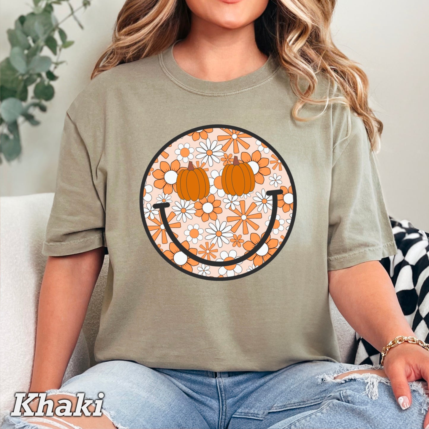 Floral Pumpkin Face Comfort Color Graphic Tee