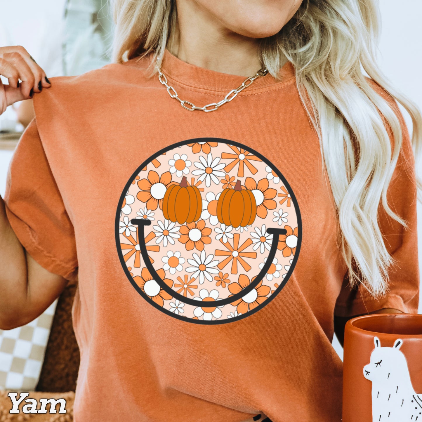 Floral Pumpkin Face Comfort Color Graphic Tee
