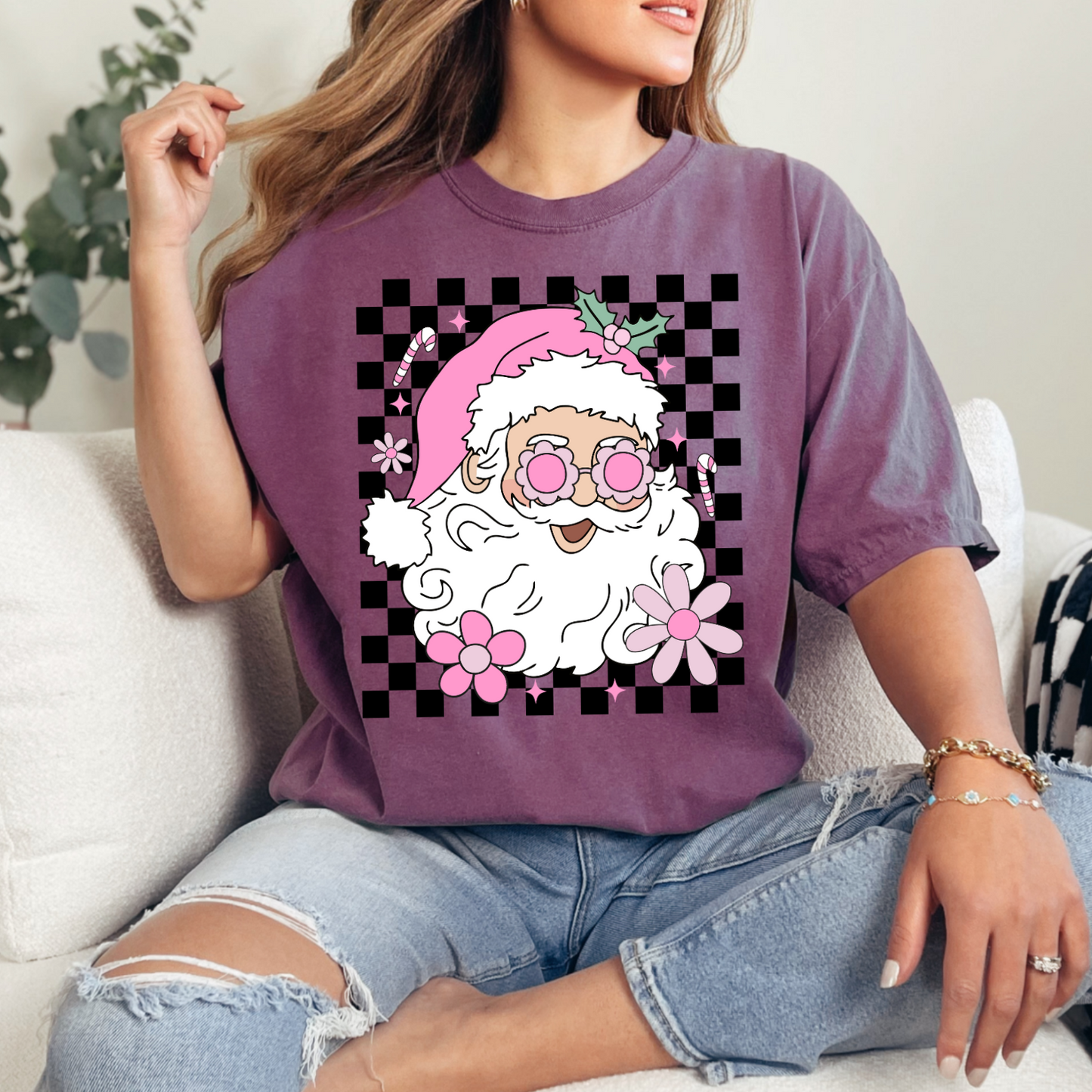 Checkered Groovy Santa Comfort Color Graphic Tee