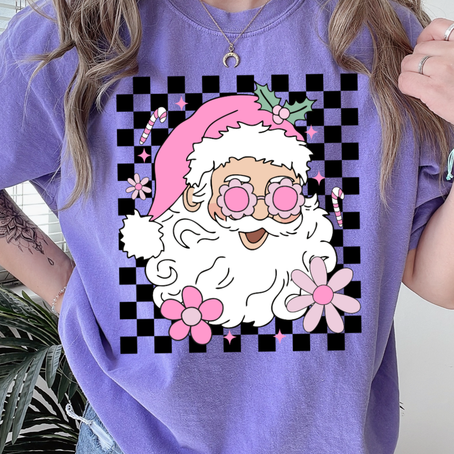 Checkered Groovy Santa Comfort Color Graphic Tee