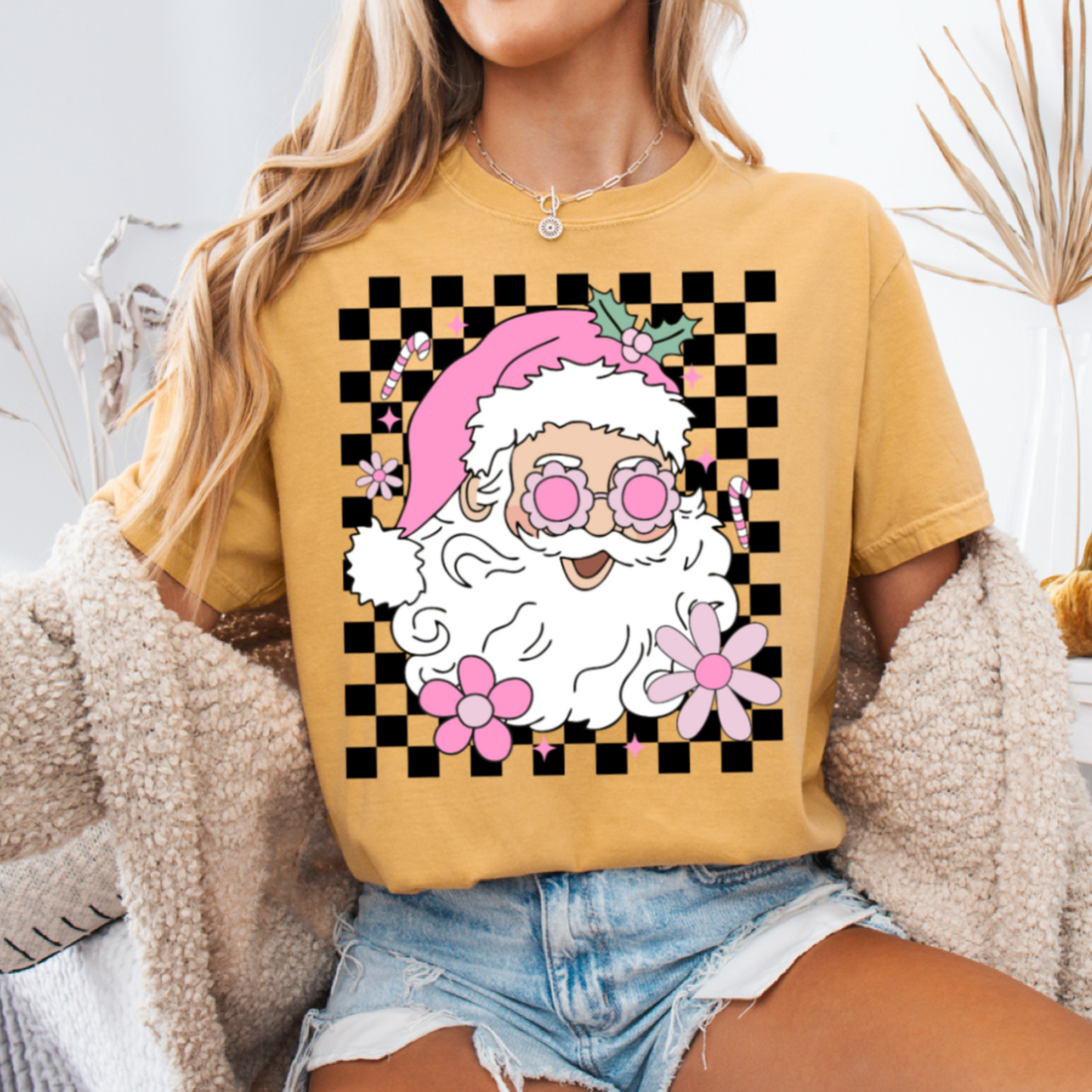Checkered Groovy Santa Comfort Color Graphic Tee