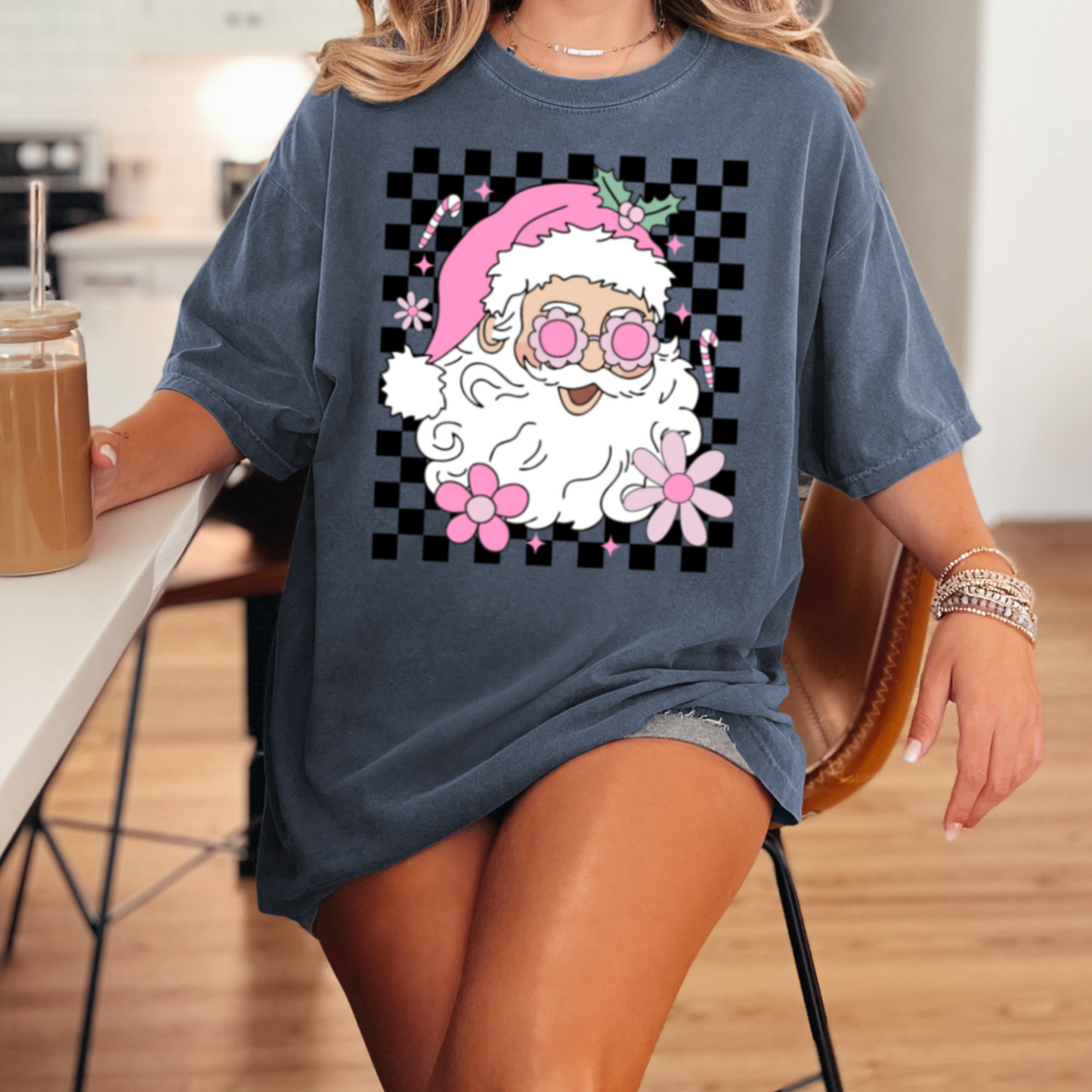 Checkered Groovy Santa Comfort Color Graphic Tee