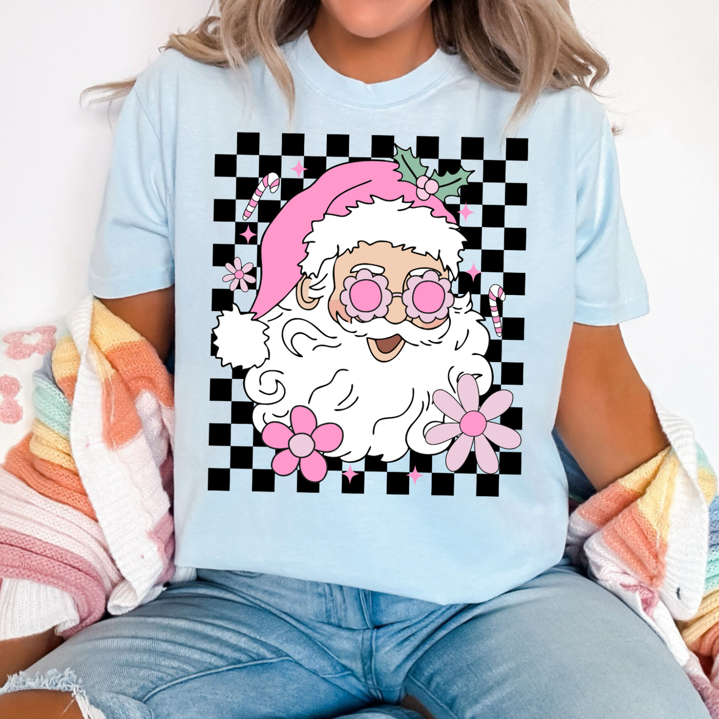 Checkered Groovy Santa Comfort Color Graphic Tee