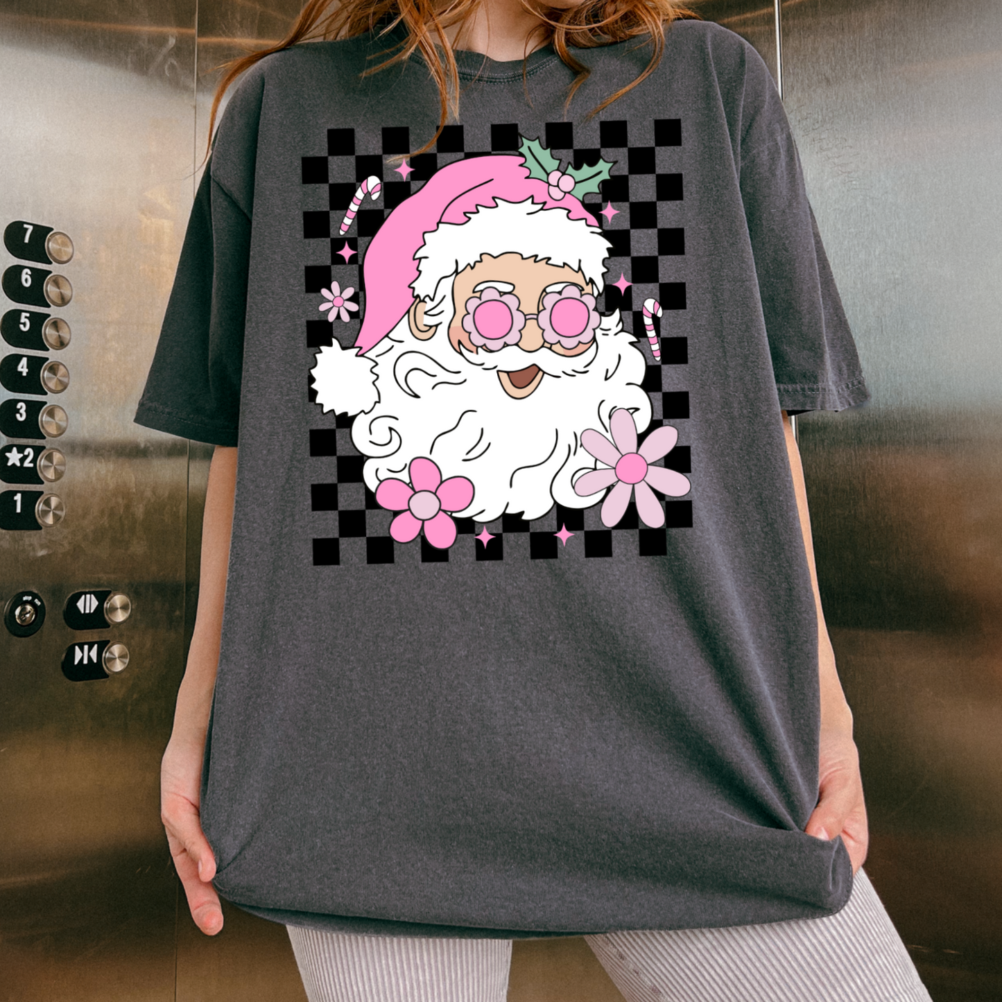 Checkered Groovy Santa Comfort Color Graphic Tee