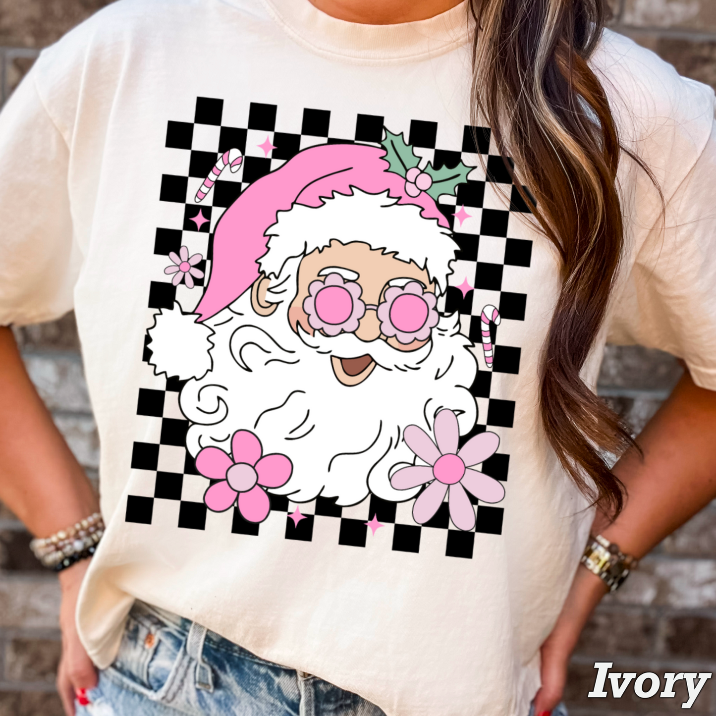 Checkered Groovy Santa Comfort Color Graphic Tee