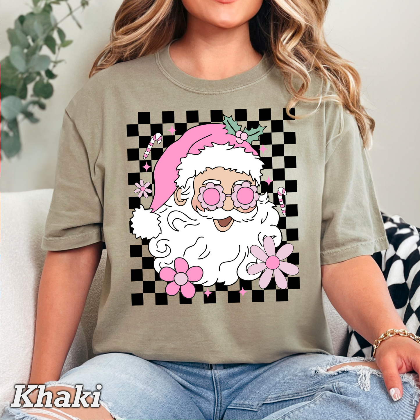 Checkered Groovy Santa Comfort Color Graphic Tee