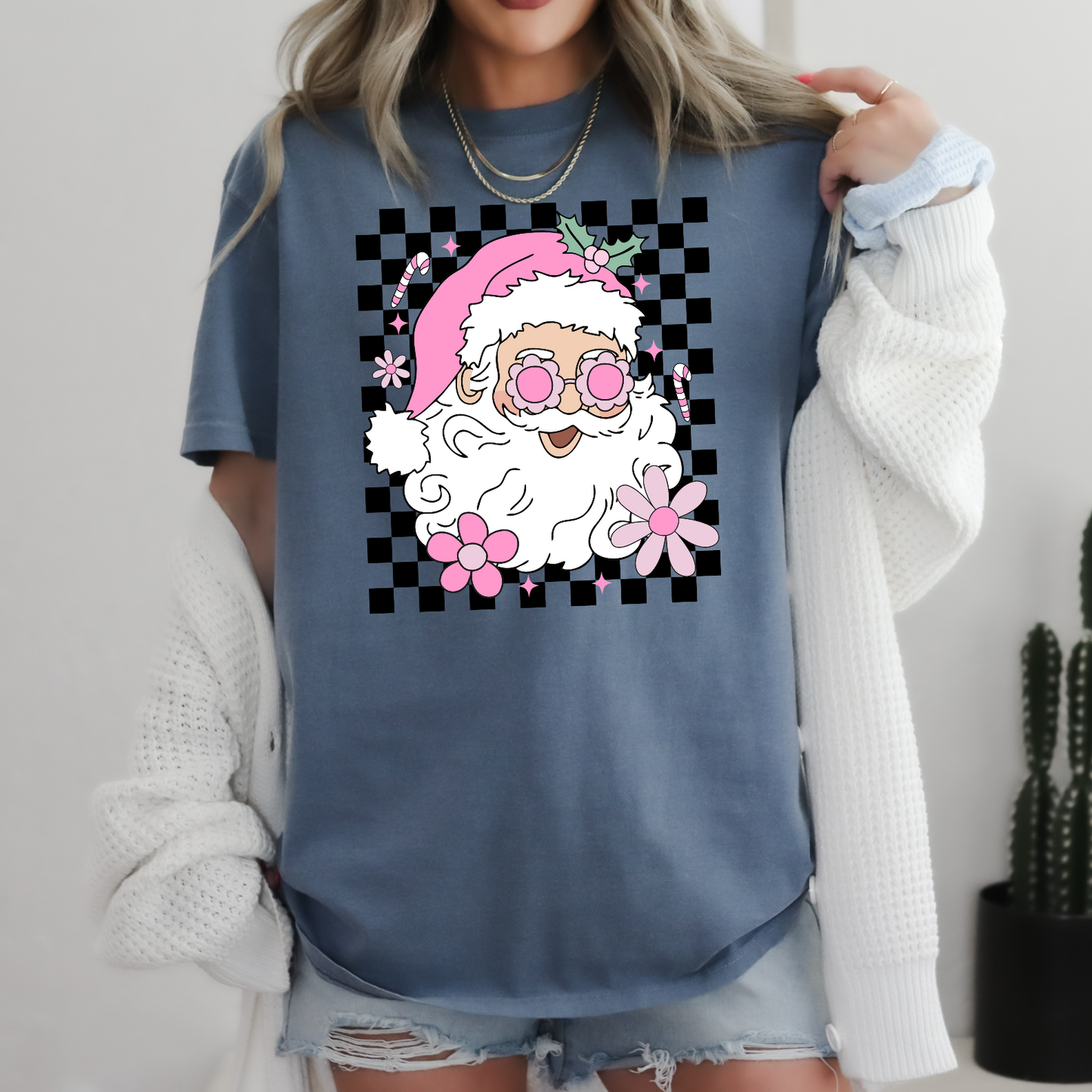 Checkered Groovy Santa Comfort Color Graphic Tee