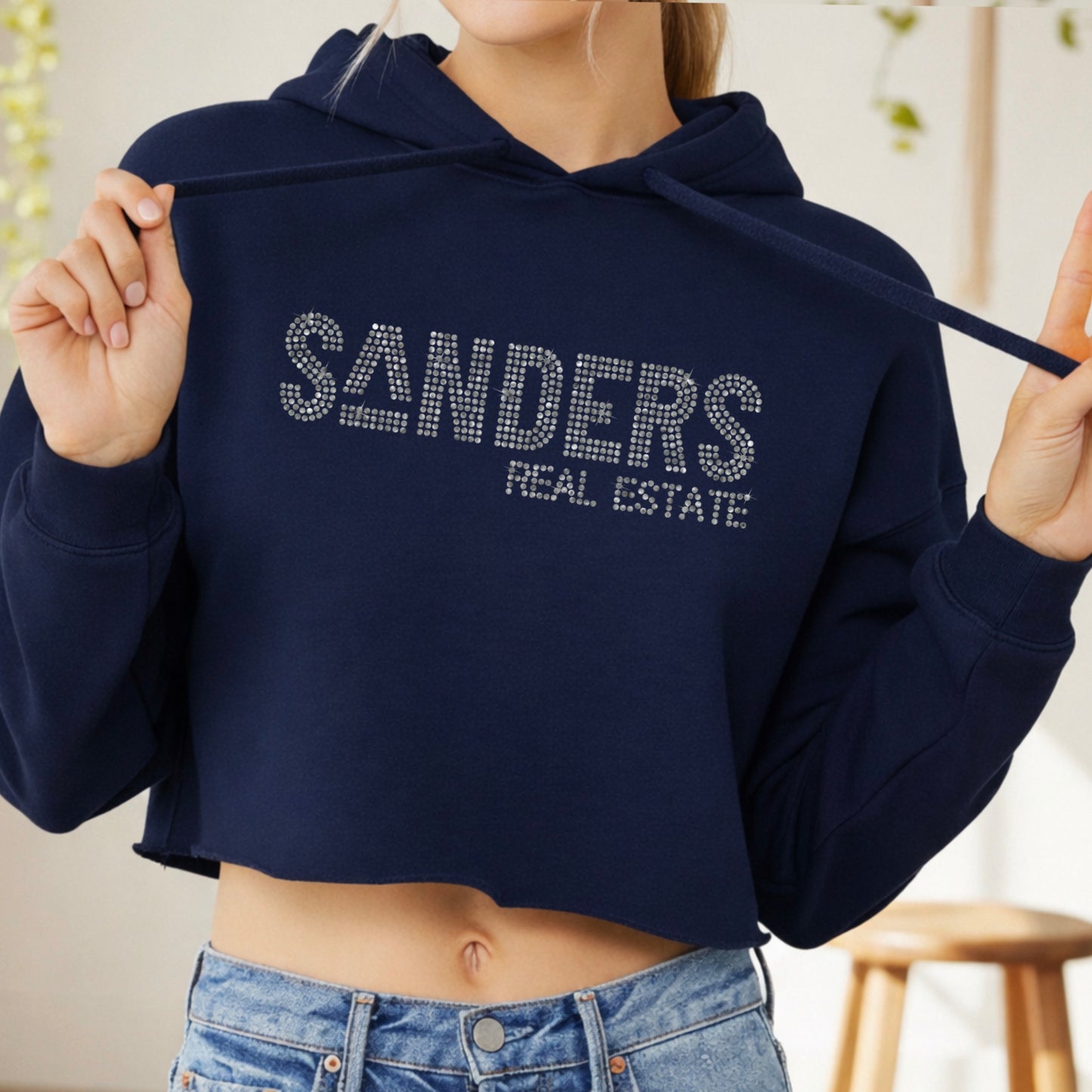Sanders Real Estate Rhinestone Cropped Hoodie