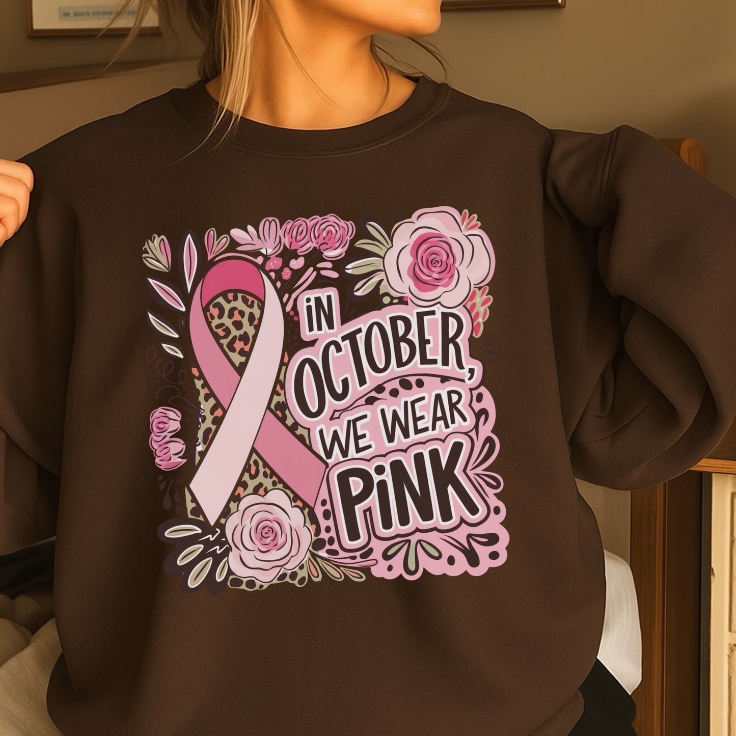 In October We Wear Pink Crewneck Sweatshirt