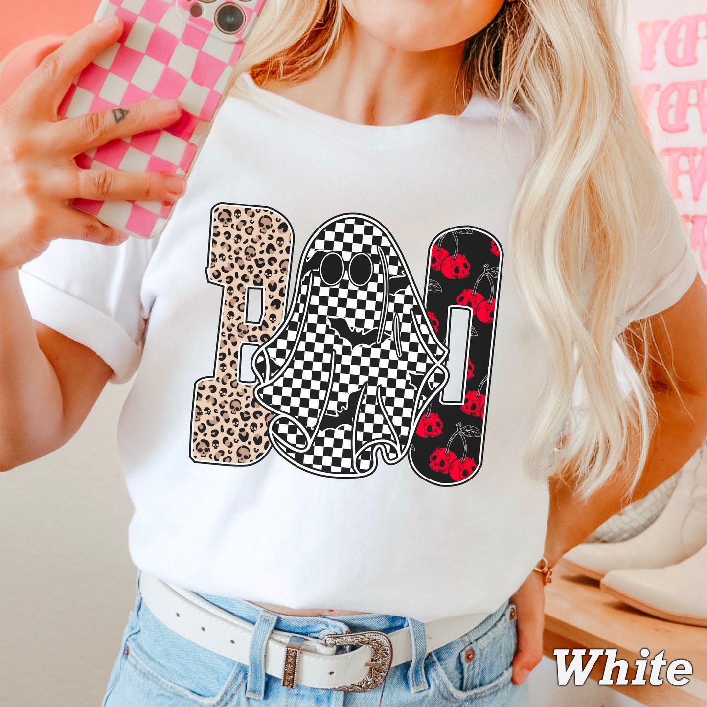 Retro Checkered Boo DTF Transfer