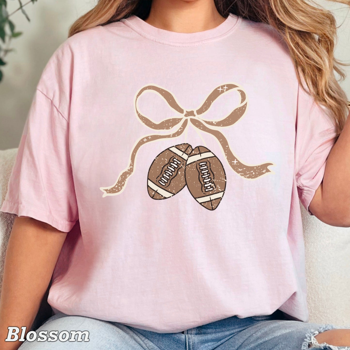 Coquette Football Game Day Bow Comfort Color Graphic Tee
