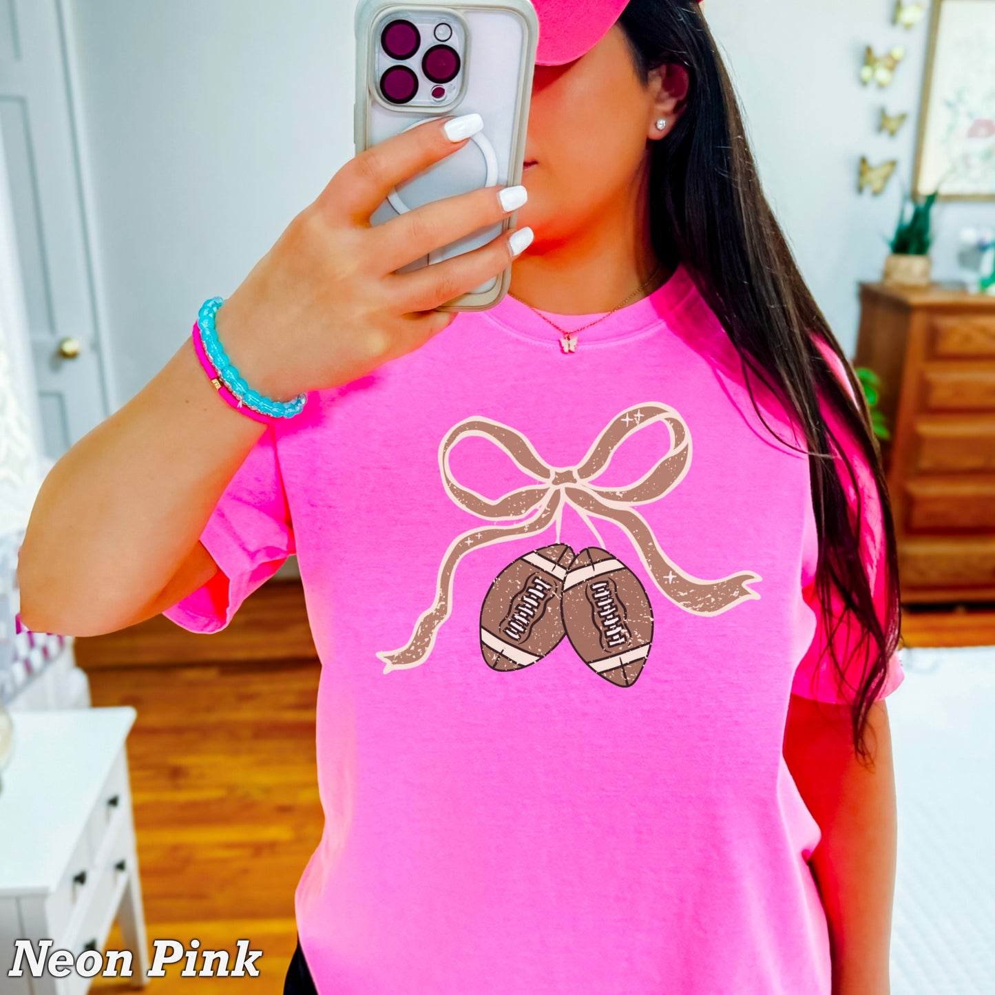 Coquette Football Game Day Bow Comfort Color Graphic Tee