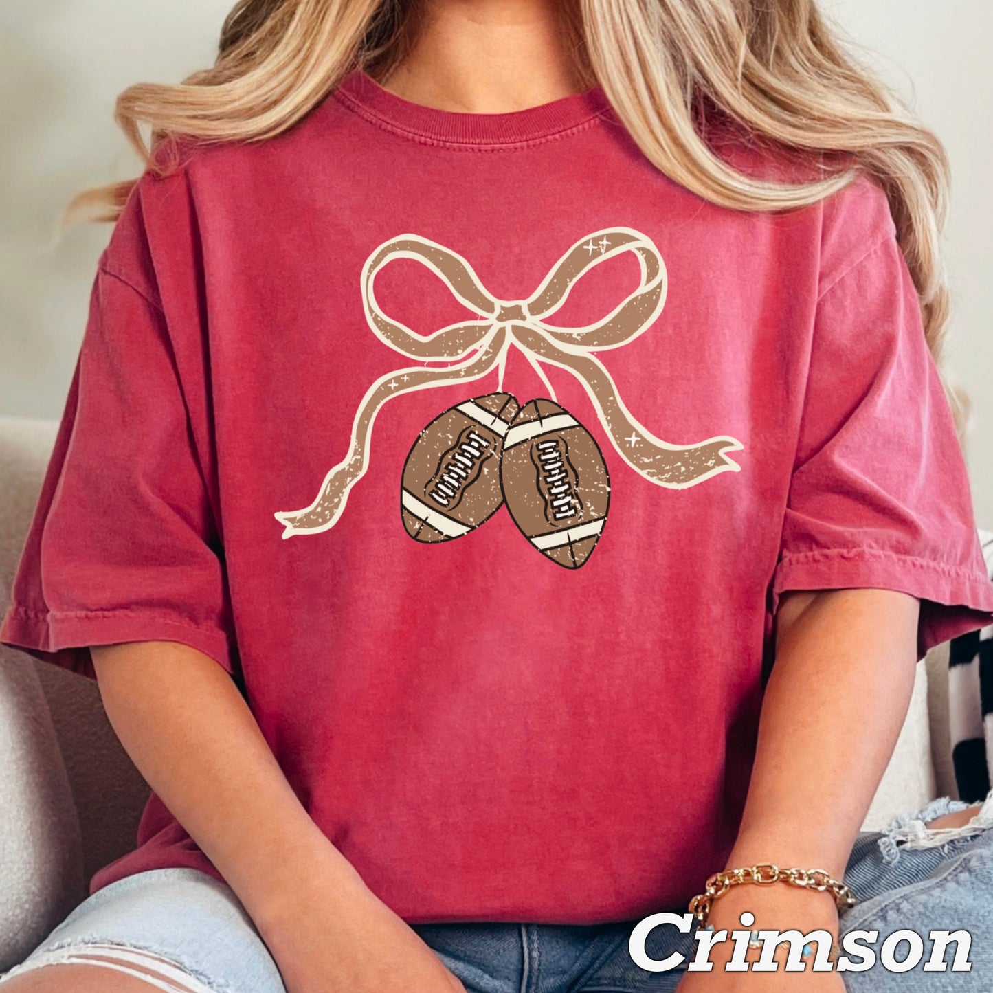Coquette Football Game Day Bow Comfort Color Graphic Tee