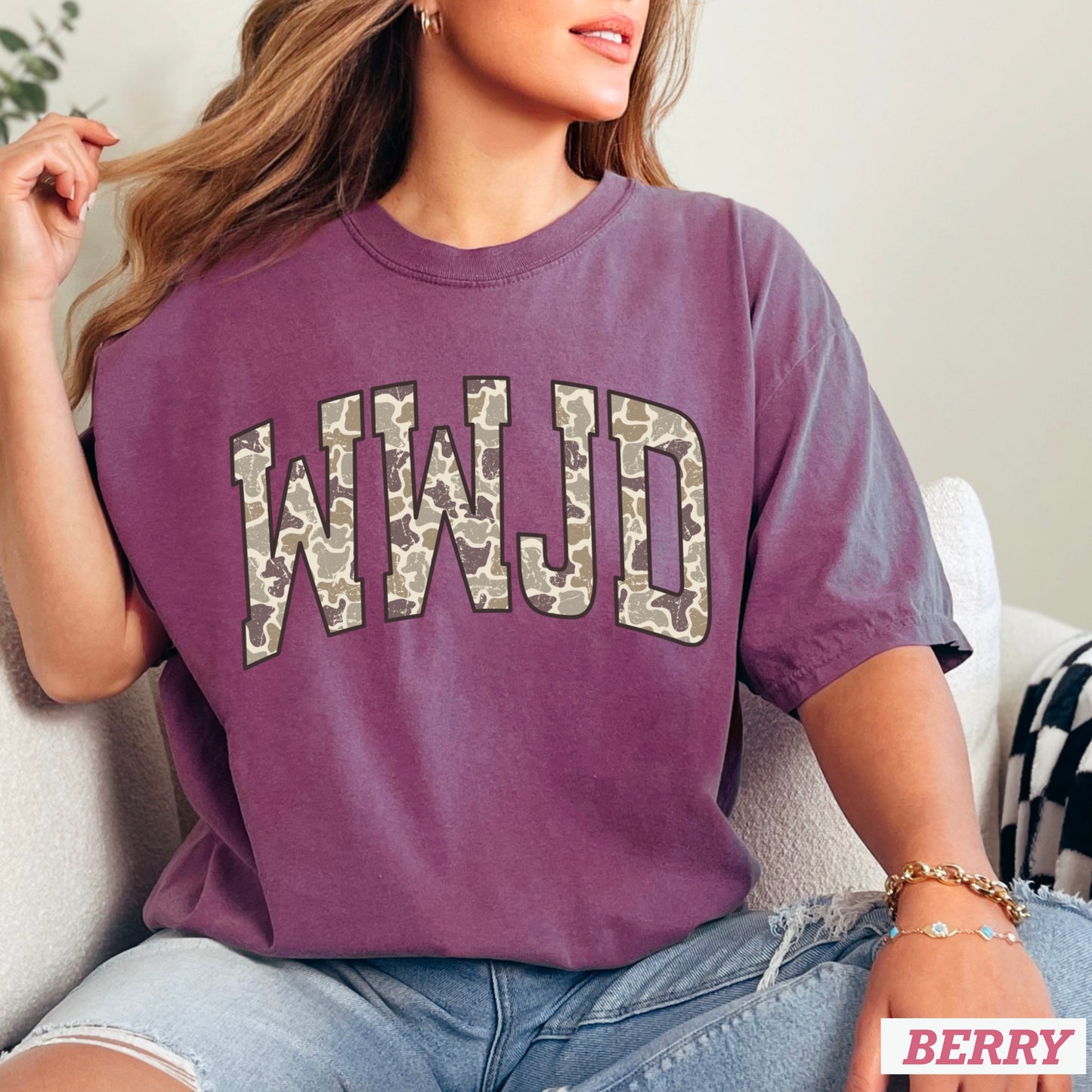 WWJD Camo Christian Comfort Color Graphic Tee