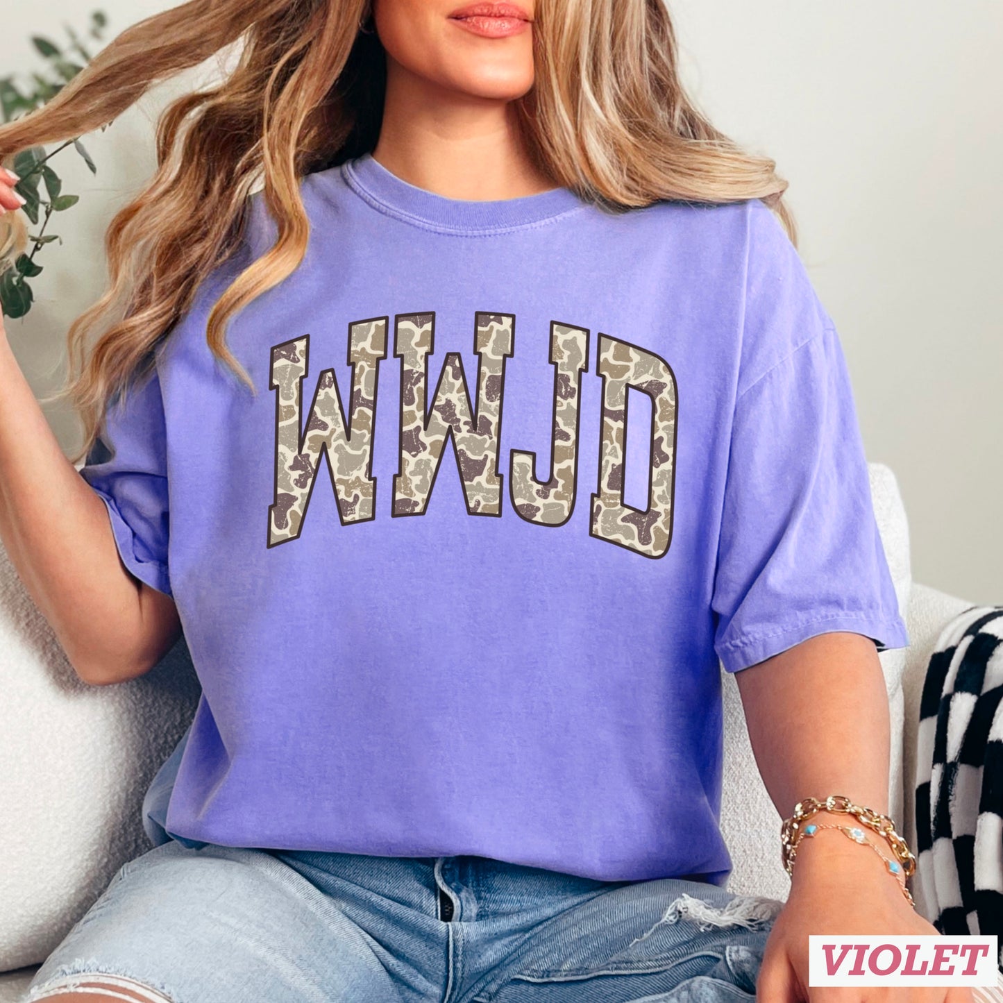 WWJD Camo Christian Comfort Color Graphic Tee