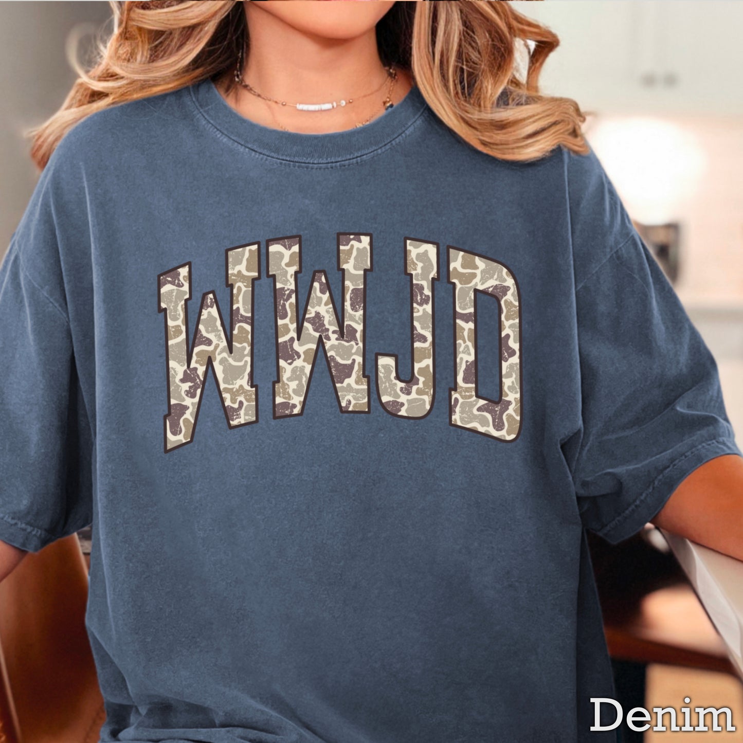 WWJD Camo Christian Comfort Color Graphic Tee