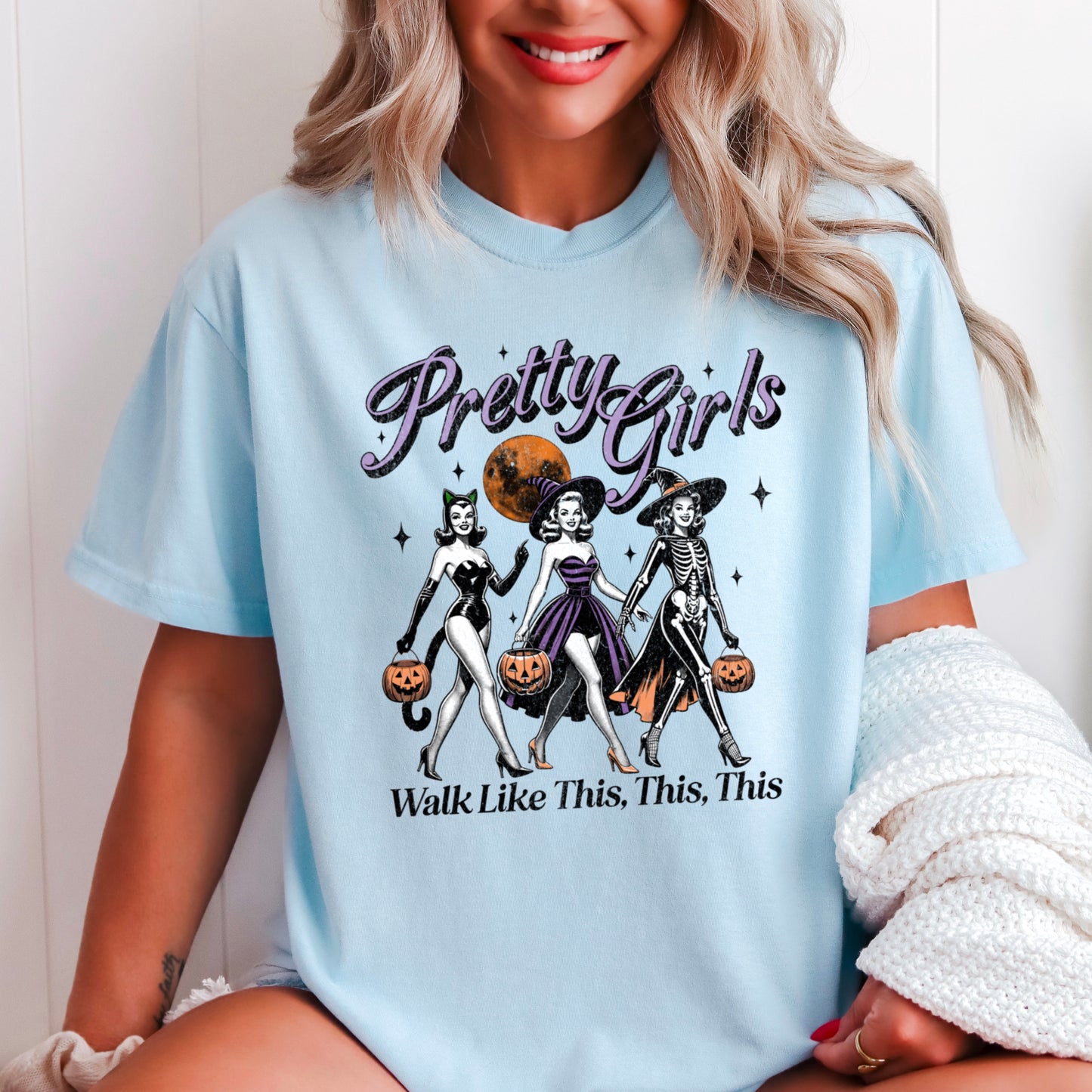 Pretty Girls Halloween Comfort Color Graphic Tee