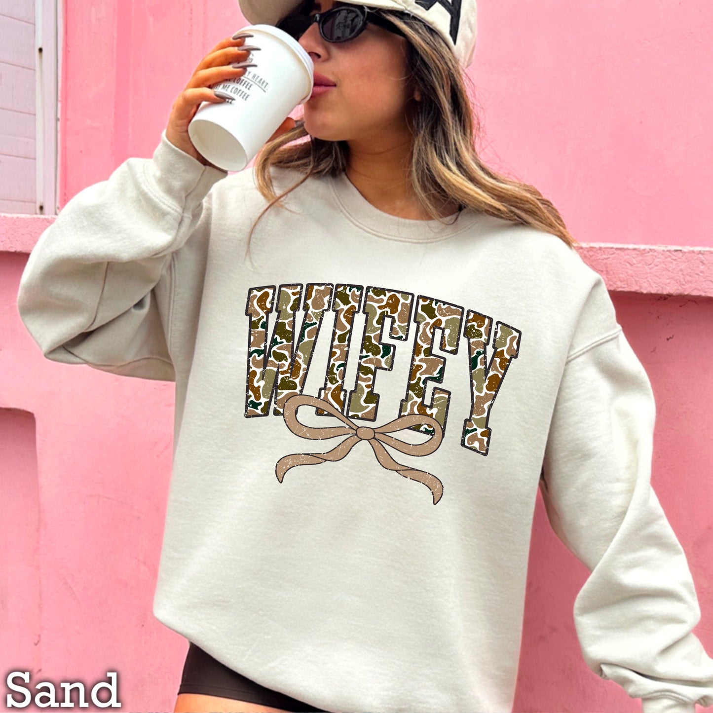 Wifey Camo Graphic Crewneck Sweatshirt