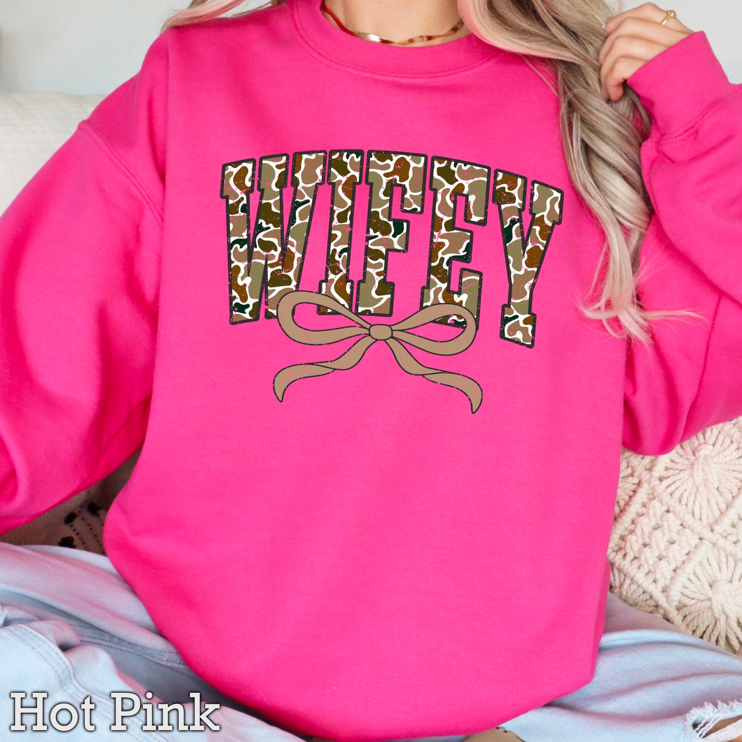 Wifey Camo Graphic Crewneck Sweatshirt
