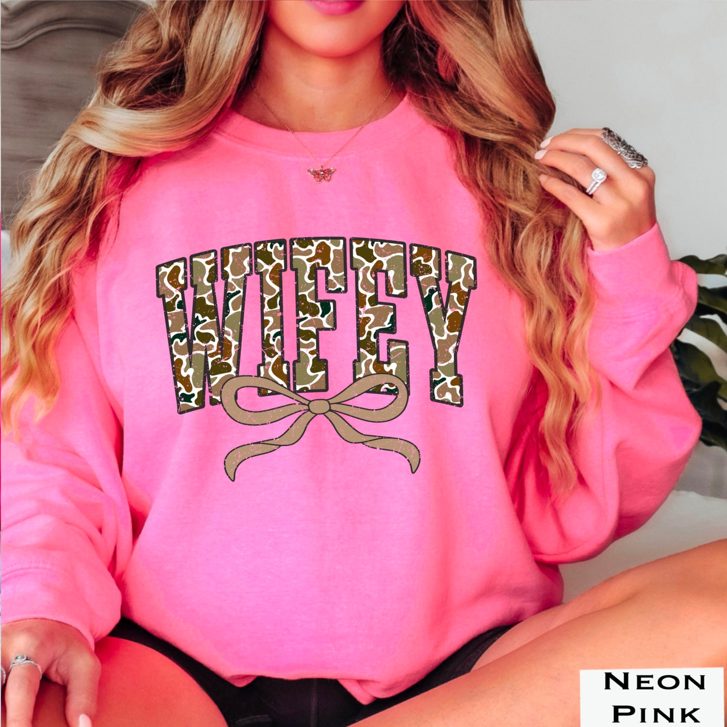 Wifey Camo Graphic Crewneck Sweatshirt