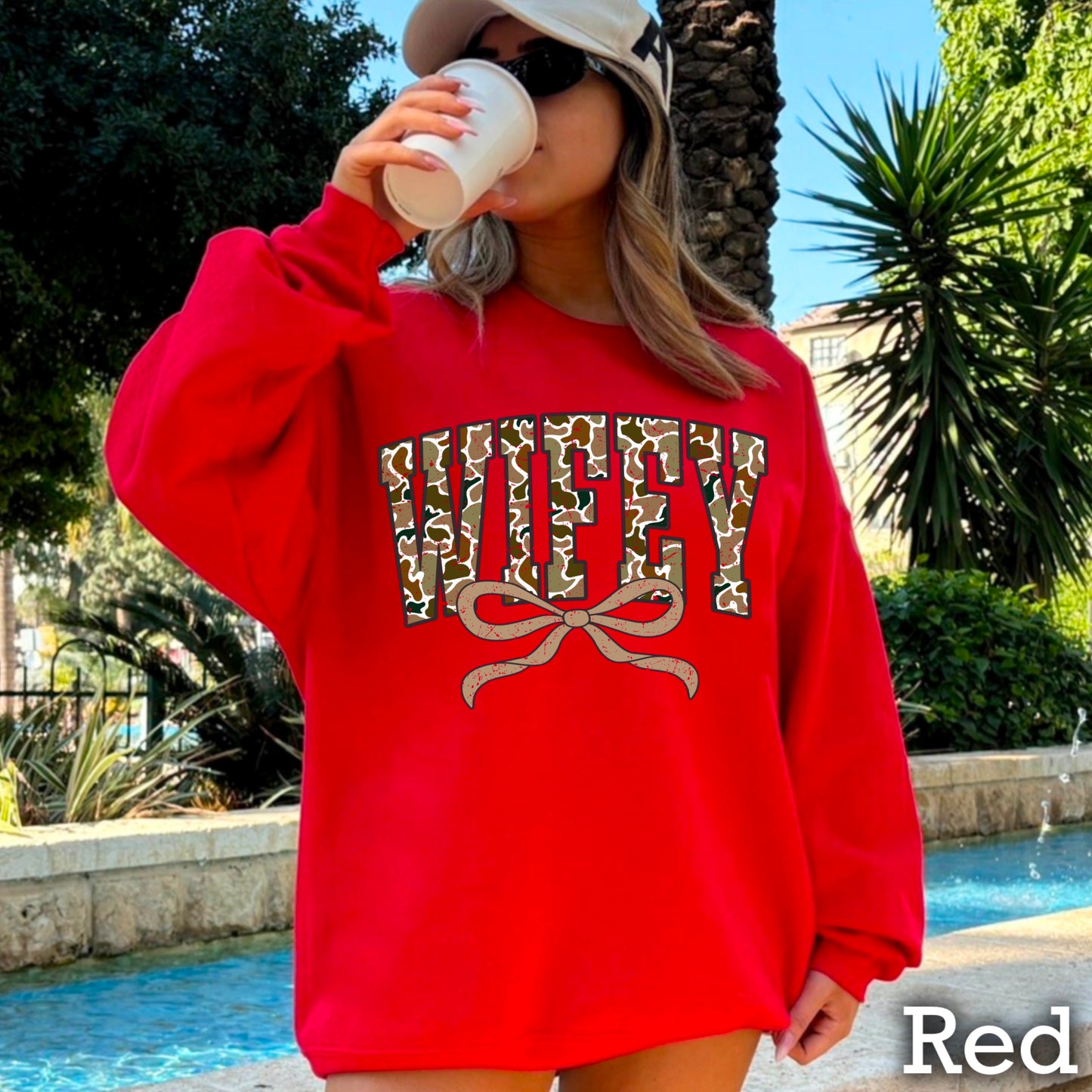 Wifey Camo Graphic Crewneck Sweatshirt