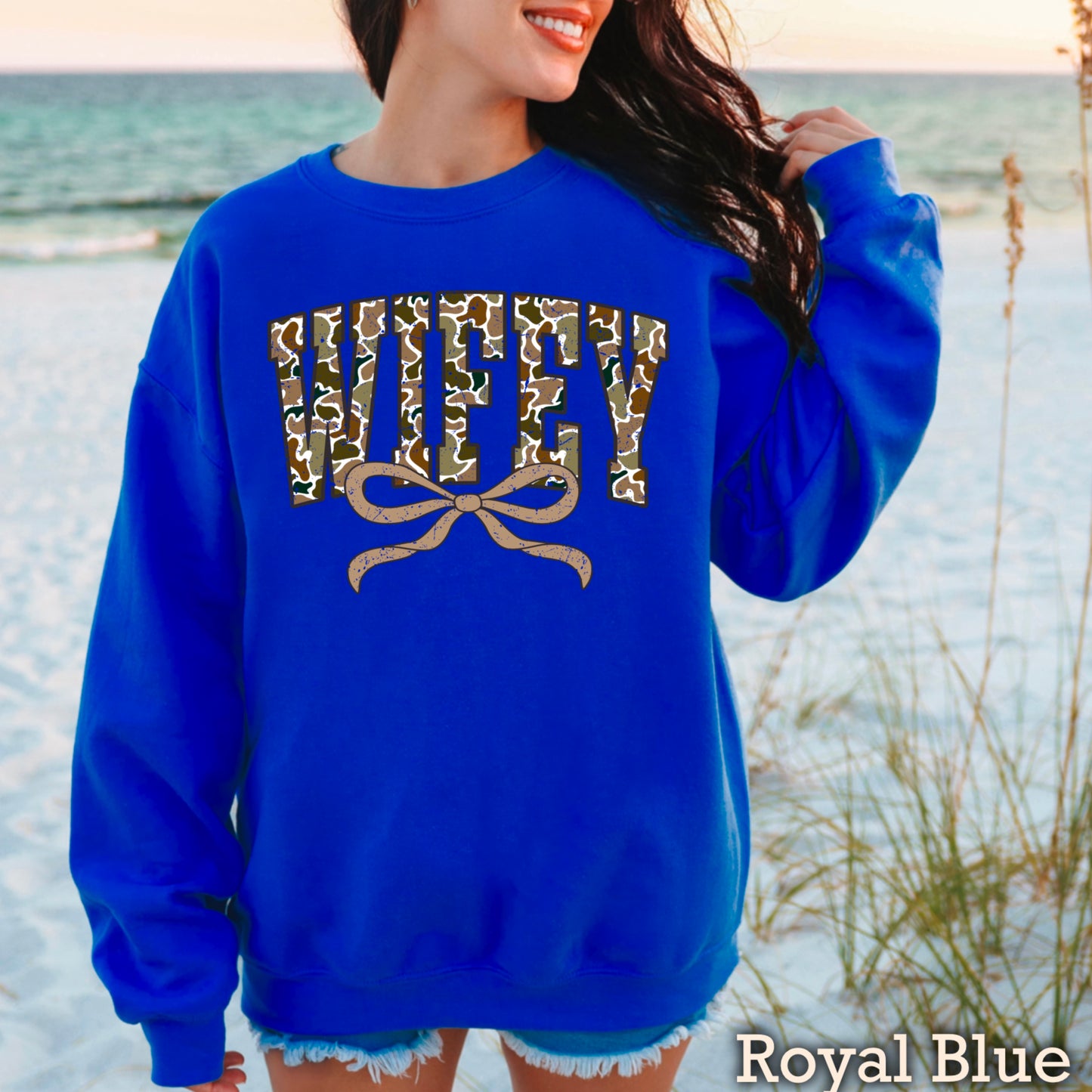 Wifey Camo Graphic Crewneck Sweatshirt