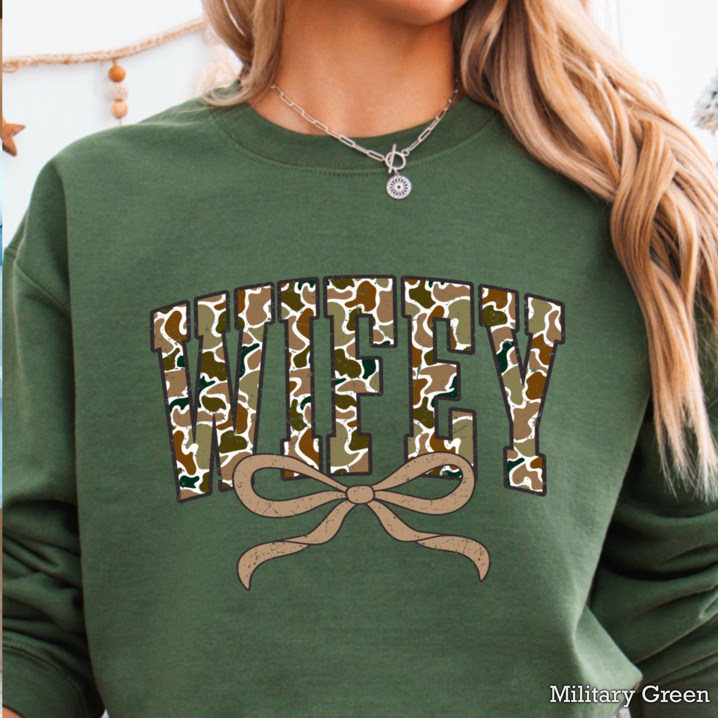 Wifey Camo Graphic Crewneck Sweatshirt