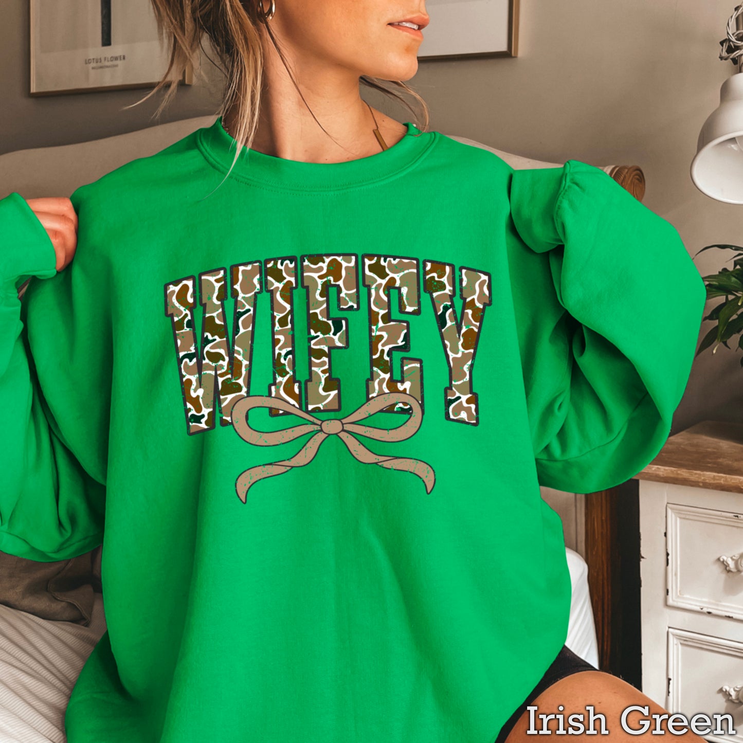Wifey Camo Graphic Crewneck Sweatshirt