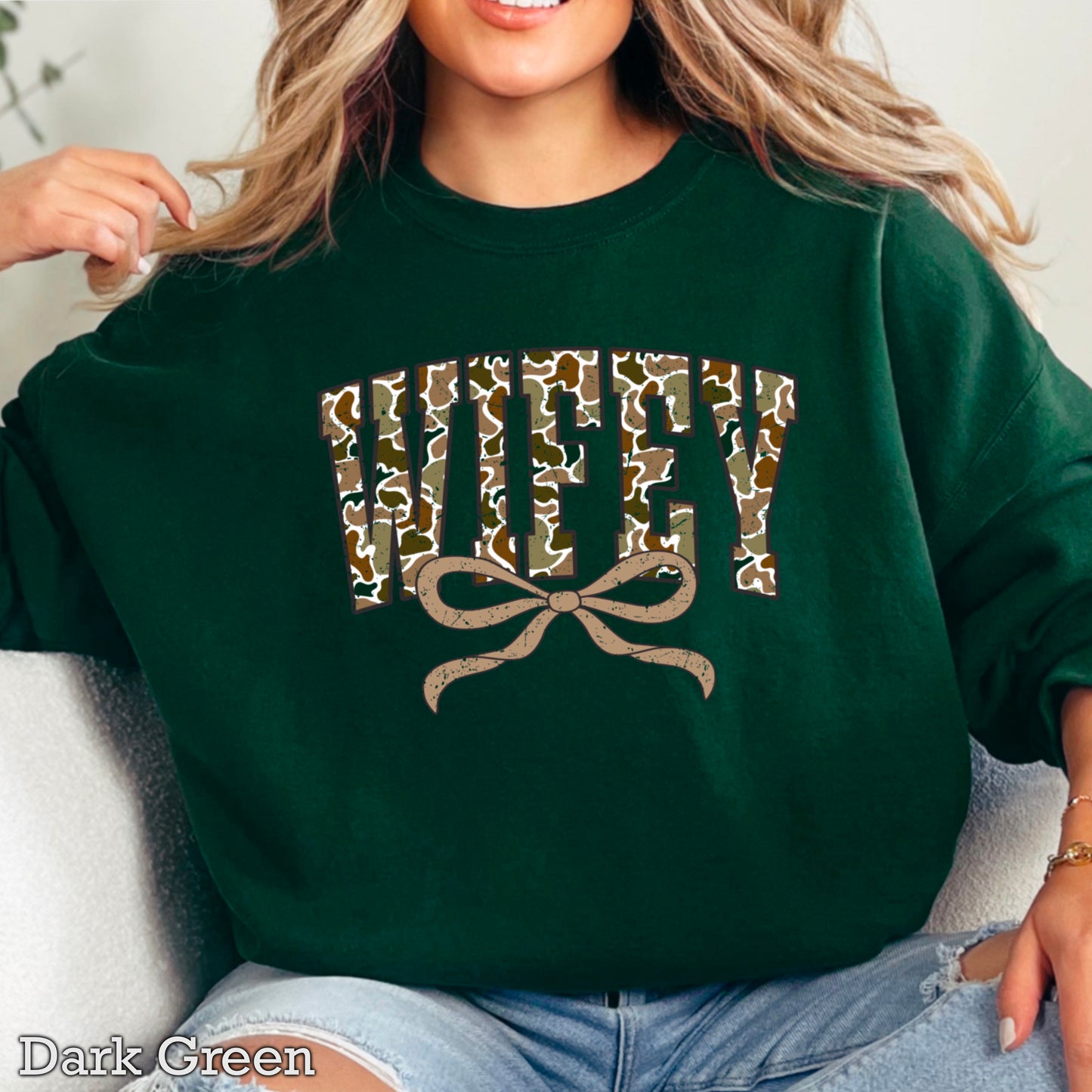 Wifey Camo Graphic Crewneck Sweatshirt